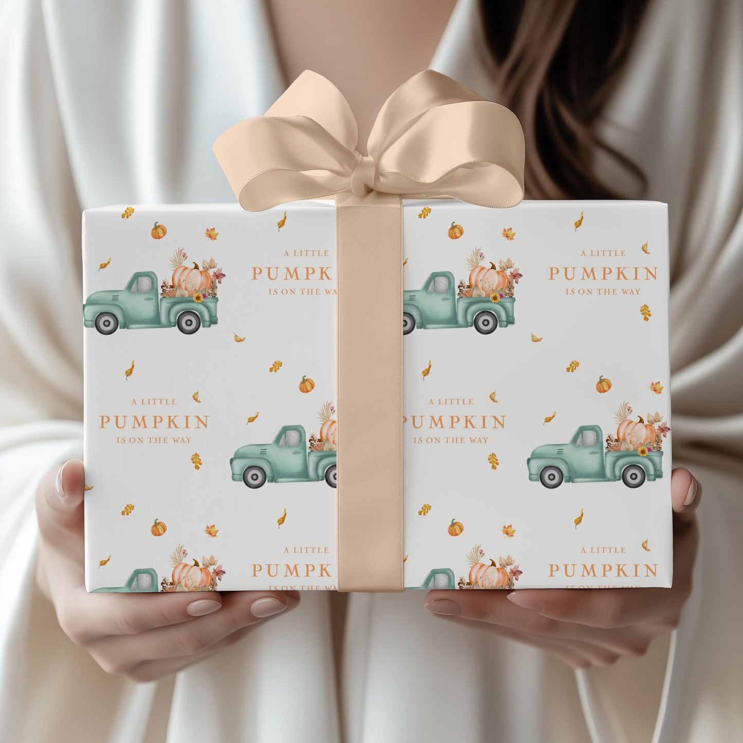 Pumpkin Truck Gift Wrap Personalized Pumpkin Baby Shower Wrapping Paper Elegant Fall Gift Wrap Little Pumpkin on the Way Baby Shower Decor - LAUMIANstudio