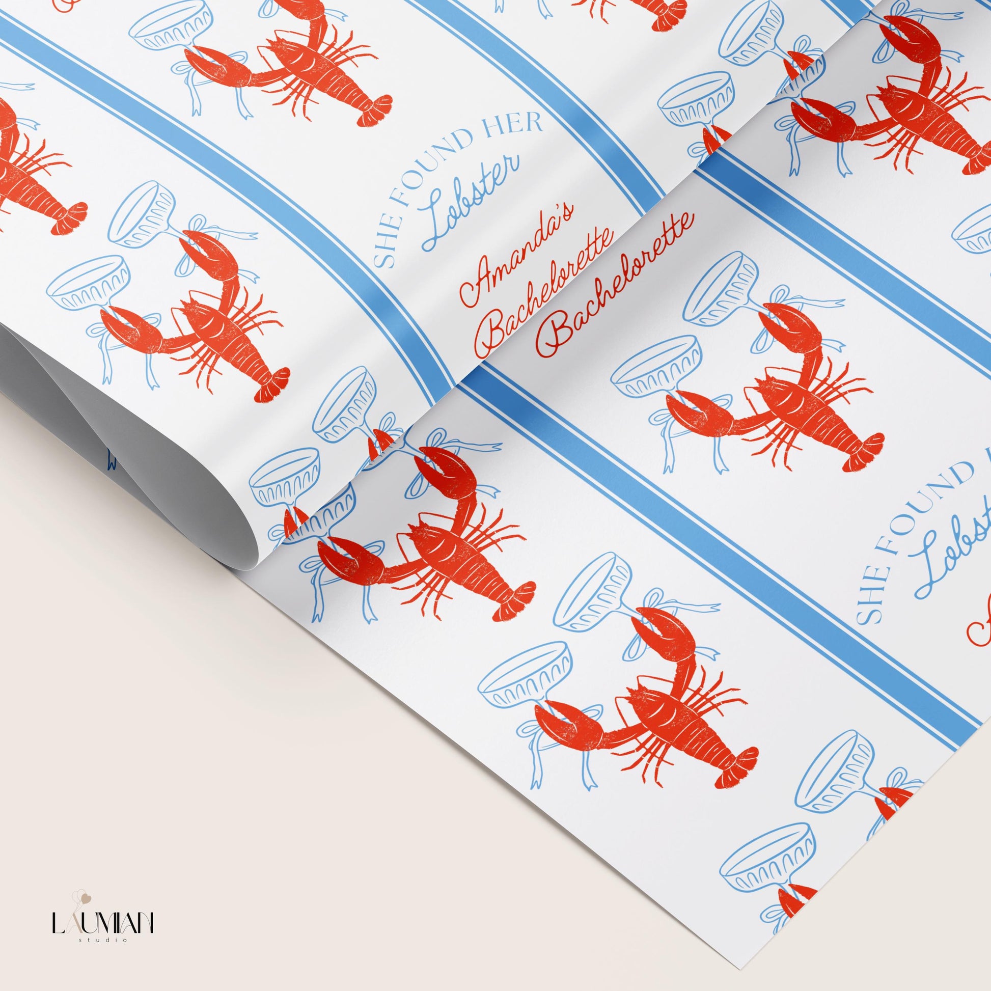 She Found Her Lobster Wrapping Paper Coastal Bachelorette Gift Wrapping Lobster Bridal Shower Wrapping Paper Lobster Martini Gift Wrap Funny - LAUMIANstudio