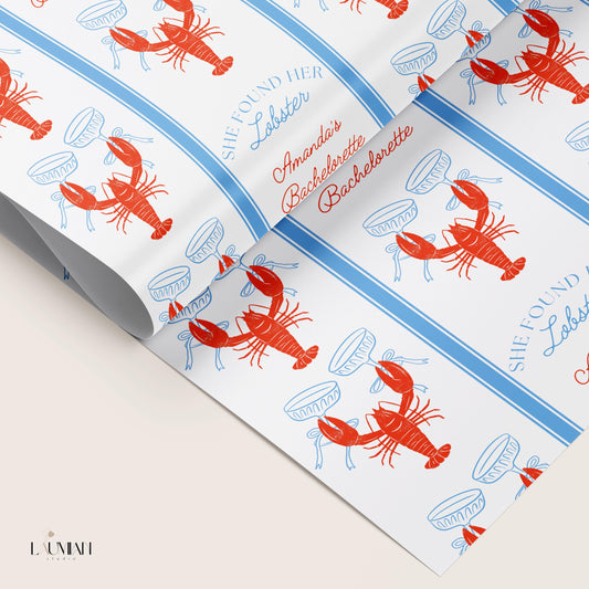 She Found Her Lobster Wrapping Paper Coastal Bachelorette Gift Wrapping Lobster Bridal Shower Wrapping Paper Lobster Martini Gift Wrap Funny - LAUMIANstudio
