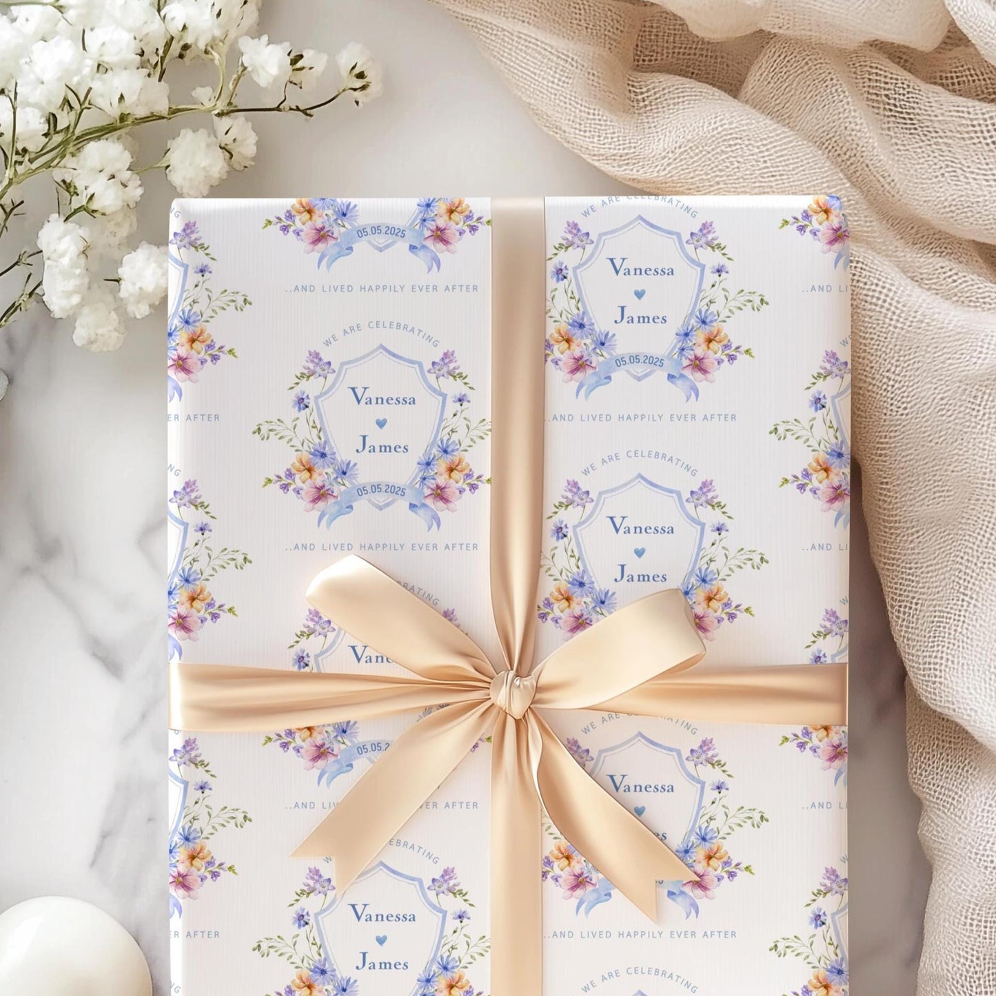 Custom Engagement Gift Wrapping Paper Newlyweds Name Gift Wrap Bride to Be Wrapping Paper Future Mrs Gift Wrap Elegant Bridal Wrap Flower - LAUMIANstudio