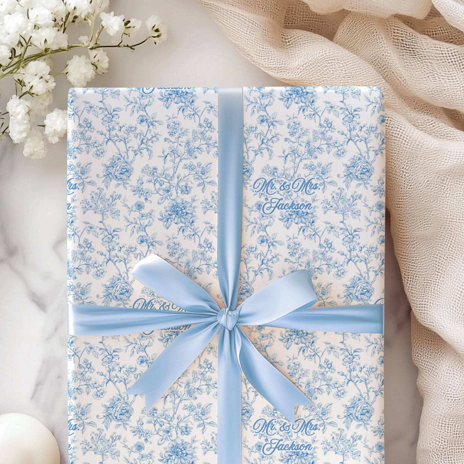 Something Blue Before I Do Gift Wrap Elegant Floral Wrapping Paper Custom Mr and Mrs Name Gift Packaging Luxury Floral Engagement Gift Wap - LAUMIANstudio