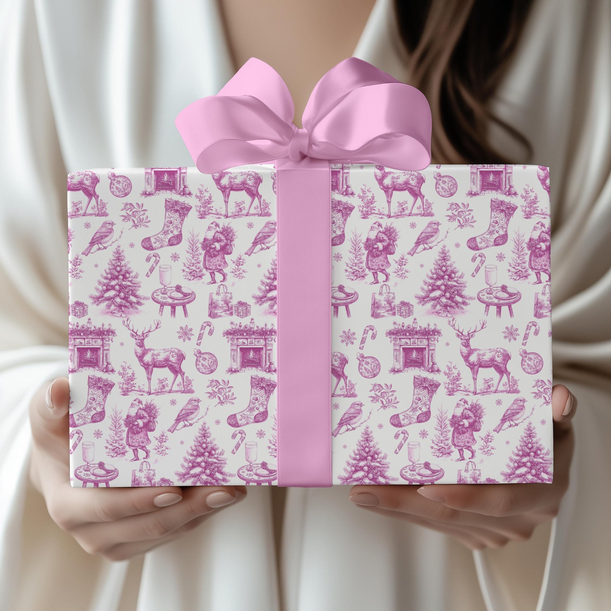 Red Christmas Toile Wrapping Paper Red Christmas Gift Wrap Classic Christmas French Toile Wrapping Paper Vintage Holiday Wrapping Paper - LAUMIANstudio