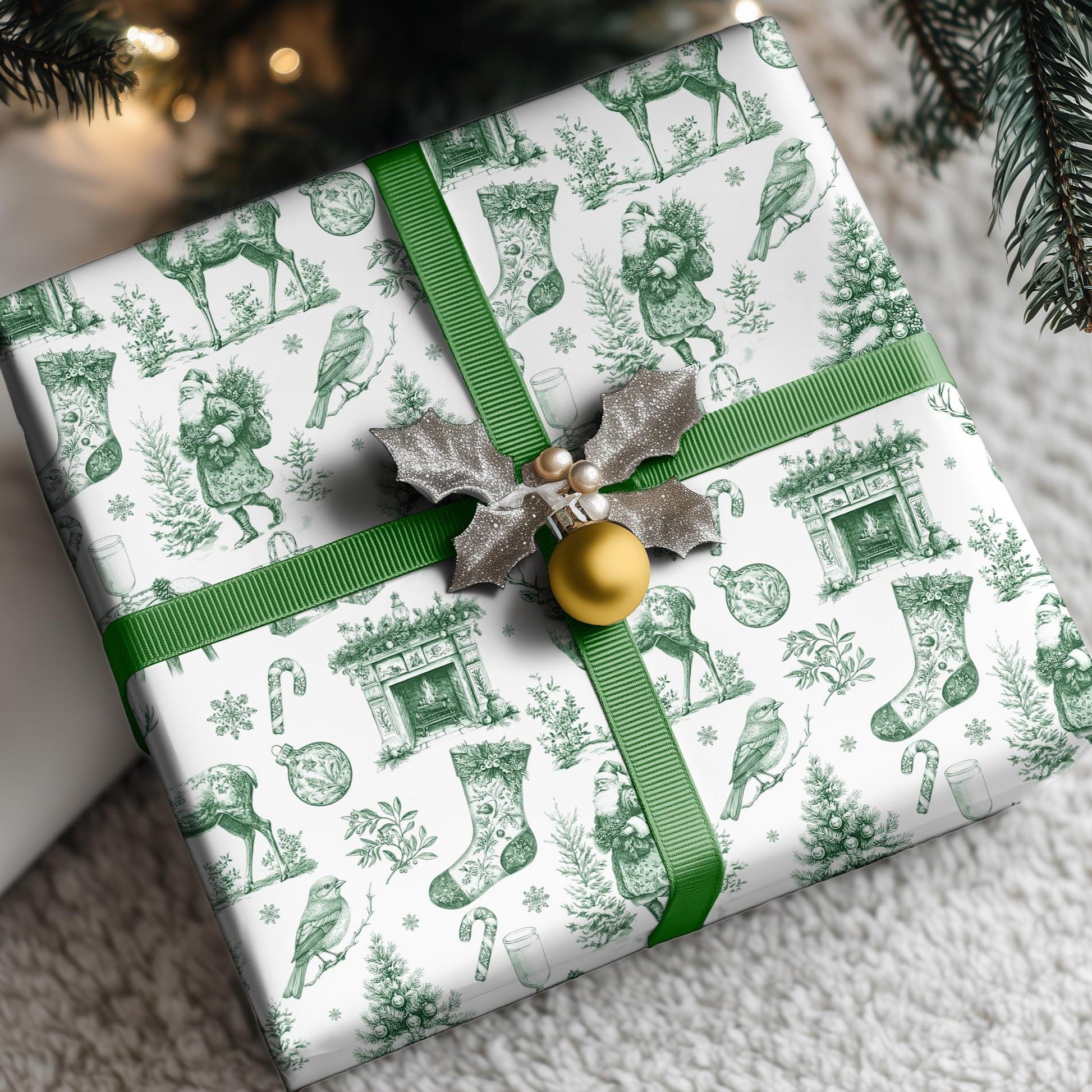 Red Christmas Toile Wrapping Paper Red Christmas Gift Wrap Classic Christmas French Toile Wrapping Paper Vintage Holiday Wrapping Paper - LAUMIANstudio