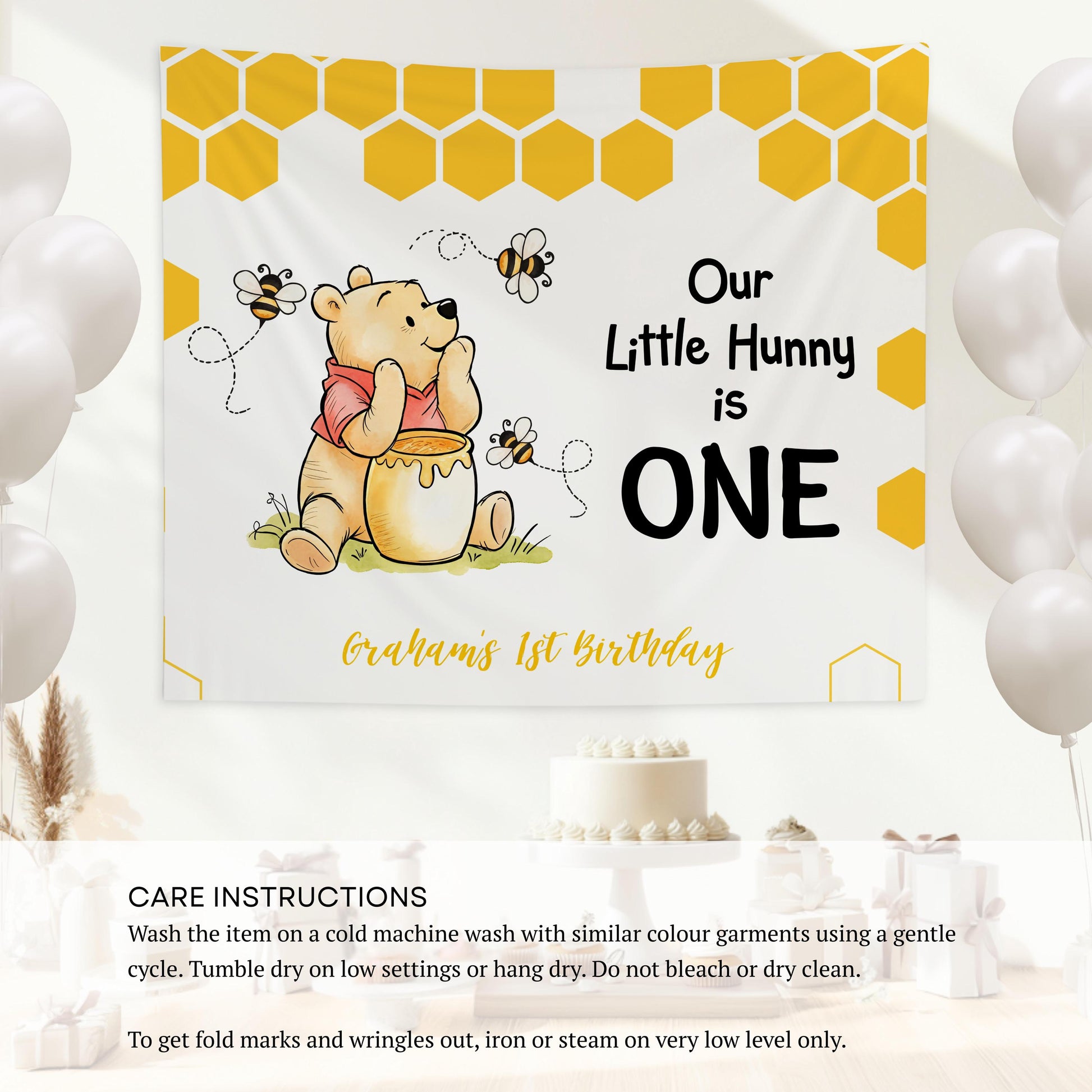 Our Little Hunny 1st Birthday Banner Little Hunny is Turning One Backdrop Winnie Birthday Decor Honey Bee Birthday Sign Classic Winnie - LAUMIANstudio