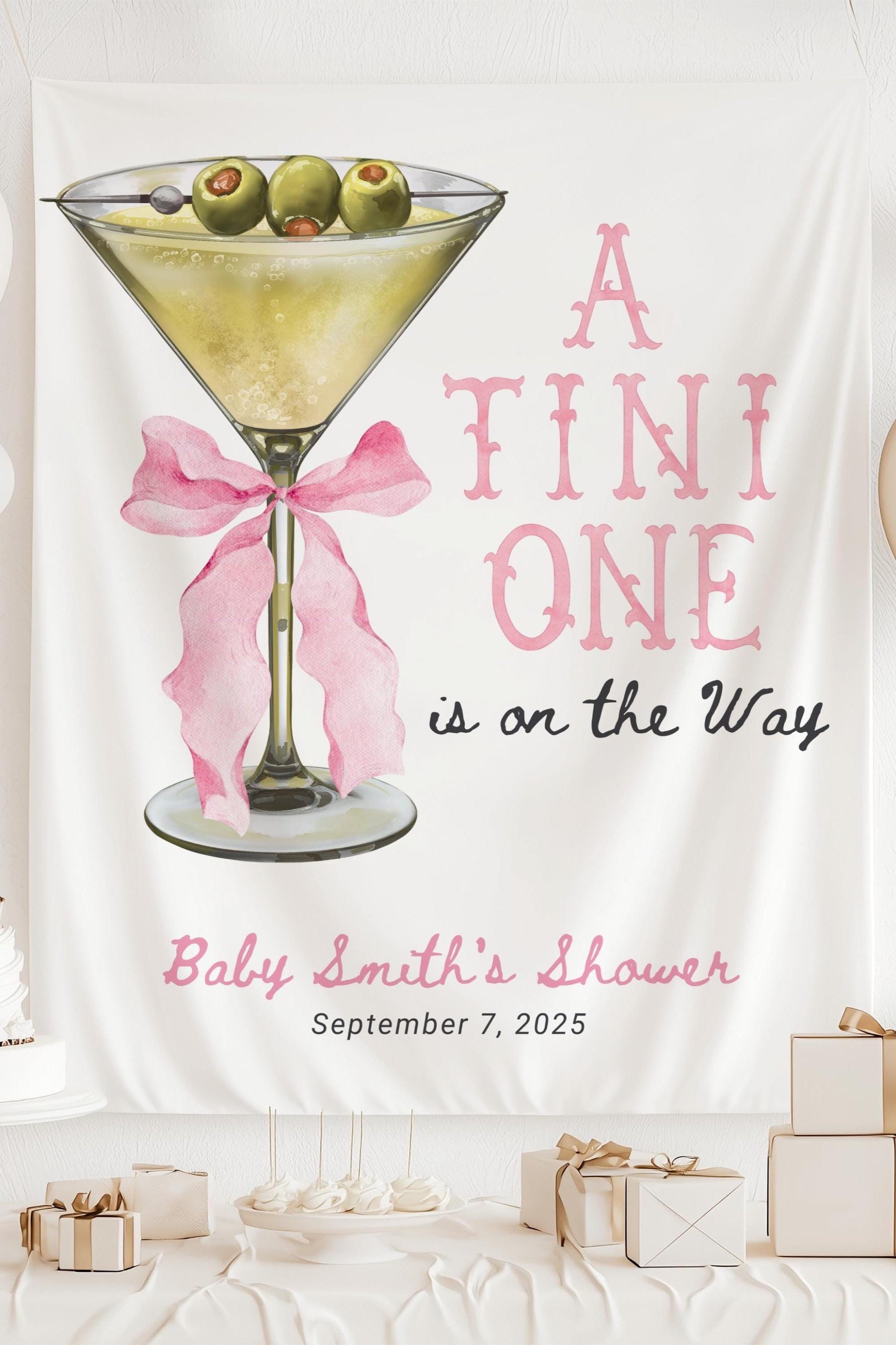 Martini Baby Shower Sign Martini Olive Baby Shower Banner A Tini One is on the Way Backdrop Cocktail Baby Shower Decor Martini Photo Banner - LAUMIANstudio