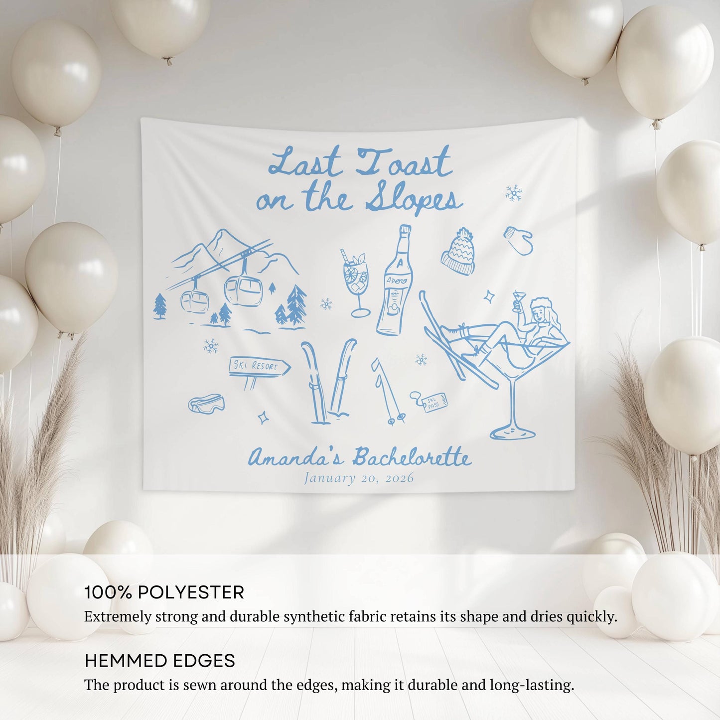 Last Toast Slopes Bachelorette Sign Winter Ski Bach Weekend Backdrop Love in Snow Banner Christmas Bachelorette Banner Winter Bridal Shower - LAUMIANstudio