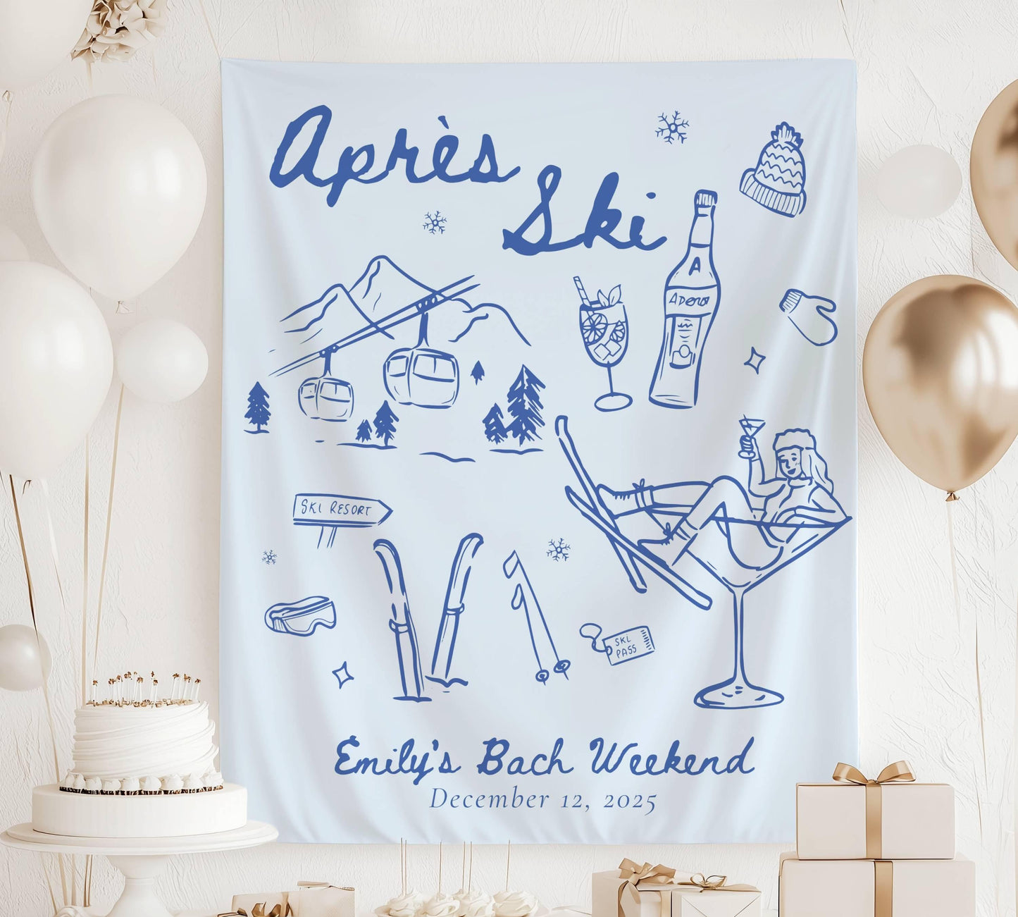 Winter Apres Ski Backdrop Personalized Love in Snow Banner Winter Bridal Shower Sign Winter Wedding Photo Backdrop Apres Ski Bachelorette - LAUMIANstudio