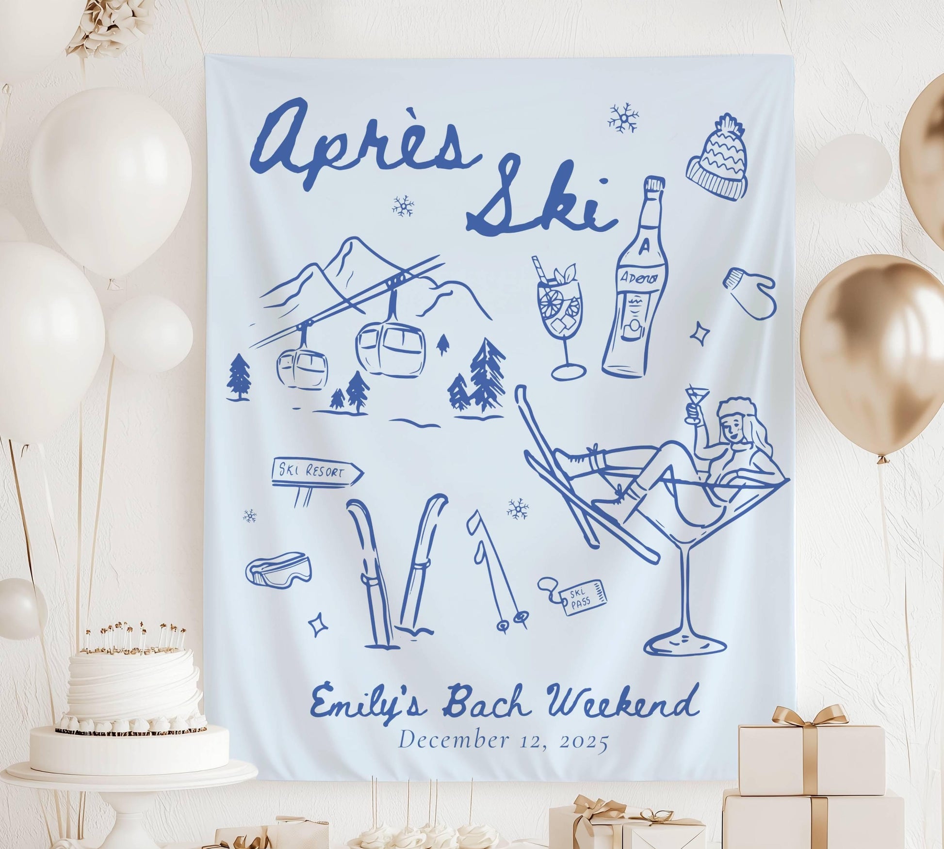 Winter Apres Ski Backdrop Personalized Love in Snow Banner Winter Bridal Shower Sign Winter Wedding Photo Backdrop Apres Ski Bachelorette - LAUMIANstudio