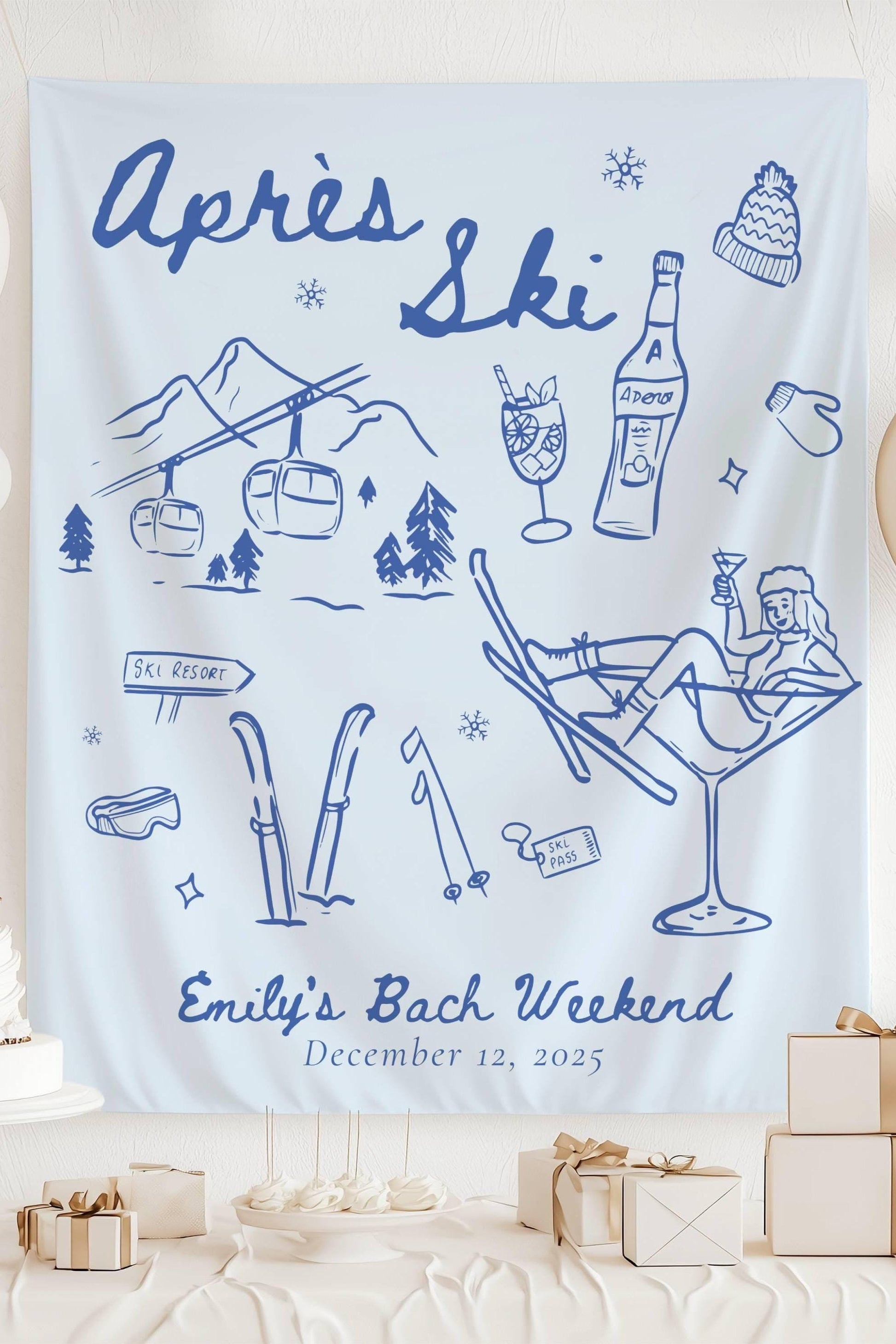 Winter Apres Ski Backdrop Personalized Love in Snow Banner Winter Bridal Shower Sign Winter Wedding Photo Backdrop Apres Ski Bachelorette - LAUMIANstudio