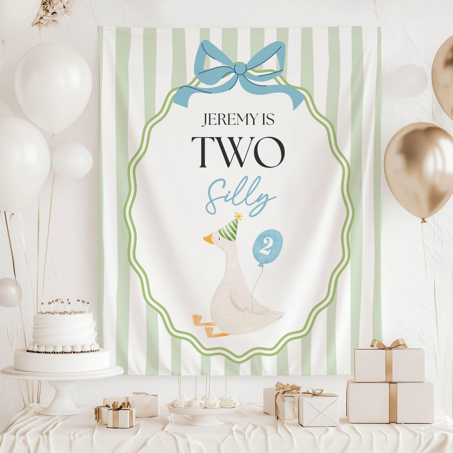 Silly Goose 2nd Birthday Backdrop ANY AGE Custom Name is Two Silly Birthday Decor Goose is 2 Welcome Sign Girl Second Birthday Backdrop - LAUMIANstudio