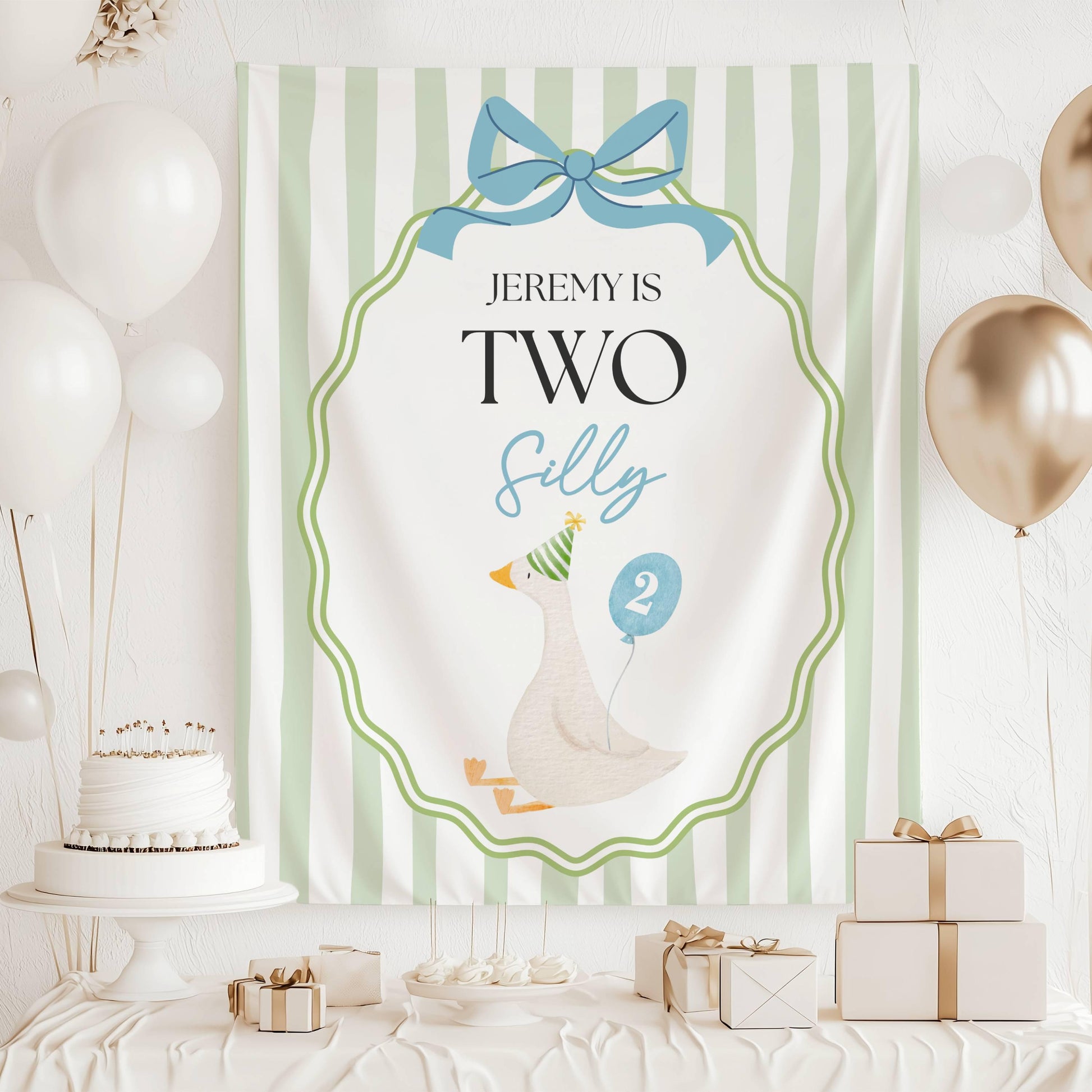 Silly Goose 2nd Birthday Backdrop ANY AGE Custom Name is Two Silly Birthday Decor Goose is 2 Welcome Sign Girl Second Birthday Backdrop - LAUMIANstudio