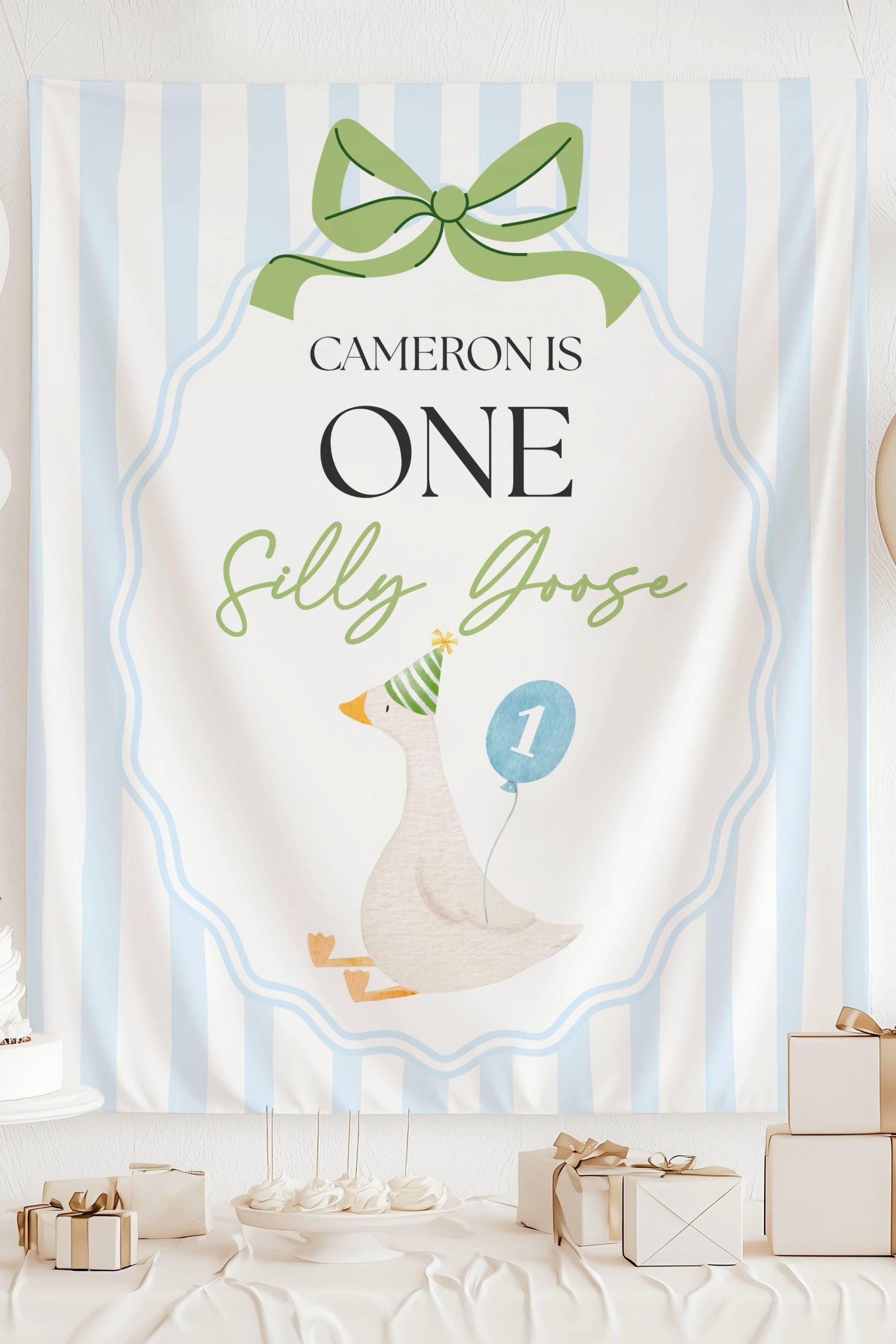 Silly Goose 1st Birthday Banner One Silly Goose Decor Birthday Party Goose Welcome Sign Boy First Birthday Backdrop Custom Wall Tapestry - LAUMIANstudio