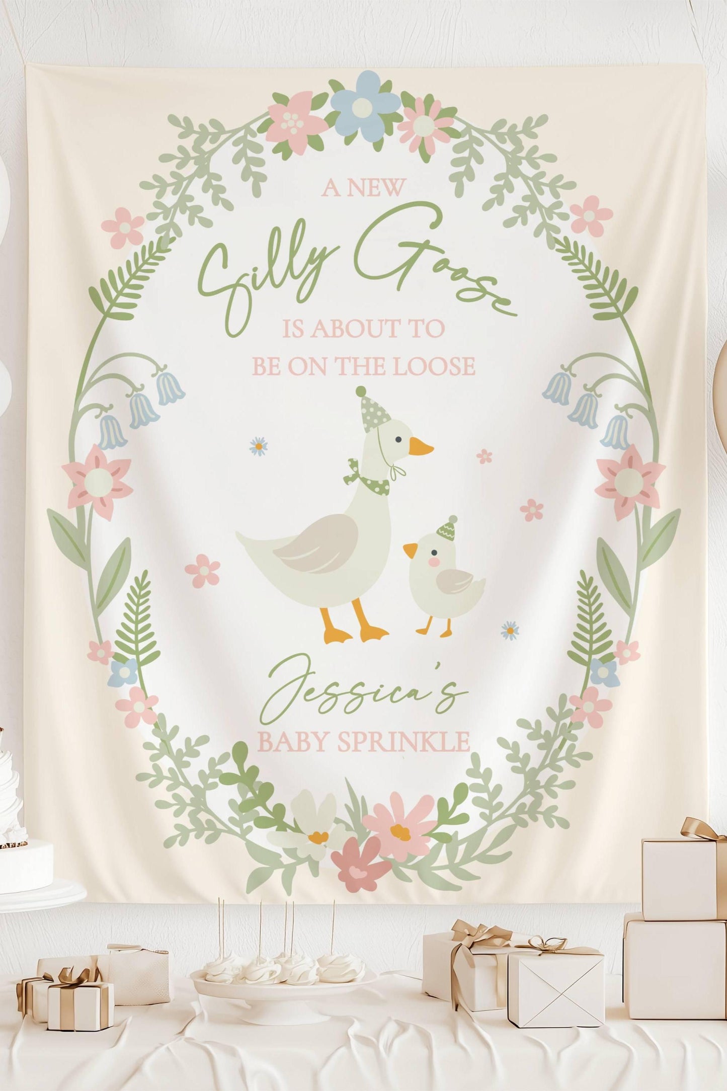 Silly Goose on the Loose Welcome Sign Silly Goose Baby Shower Banner Personalized Floral Goose Photo Backdrop Cute Goose Baby Sprinkle Decor - LAUMIANstudio