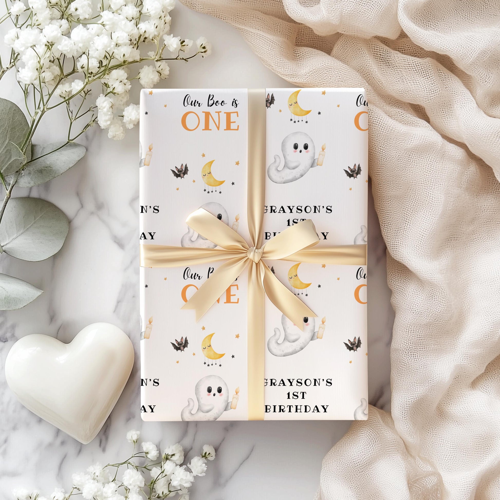 Our Boo is ONE Wrapping Paper ANY AGE Spooky First Birthday Gift Wrap Halloween Birthday Wrapping Paper Roll Little Boo 1st Birthday Gift - LAUMIANstudio