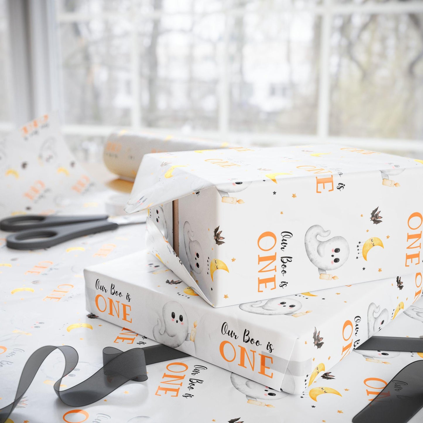 Our Boo is ONE Wrapping Paper ANY AGE Spooky First Birthday Gift Wrap Halloween Birthday Wrapping Paper Roll Little Boo 1st Birthday Gift - LAUMIANstudio