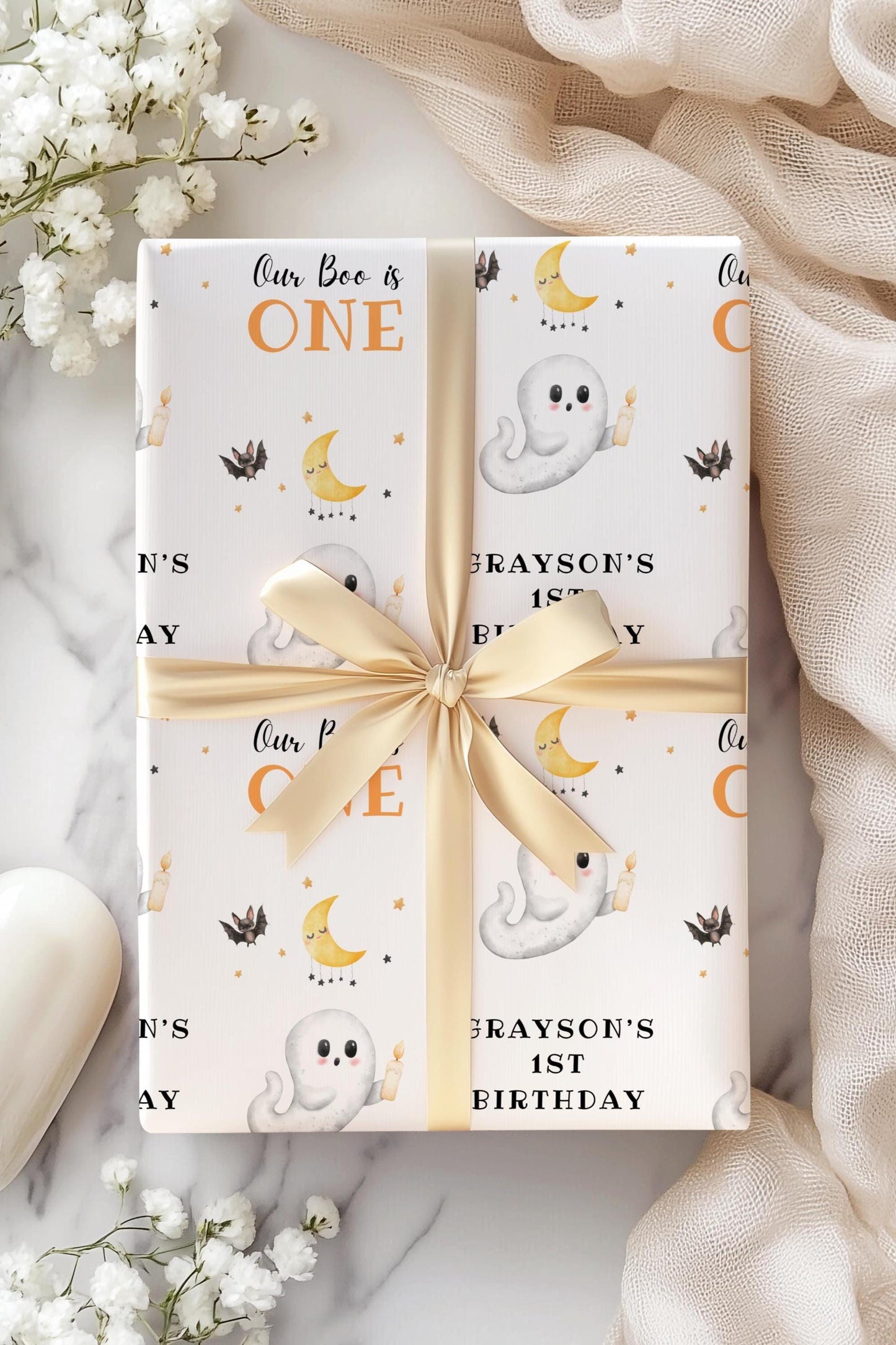 Our Boo is ONE Wrapping Paper ANY AGE Spooky First Birthday Gift Wrap Halloween Birthday Wrapping Paper Roll Little Boo 1st Birthday Gift - LAUMIANstudio