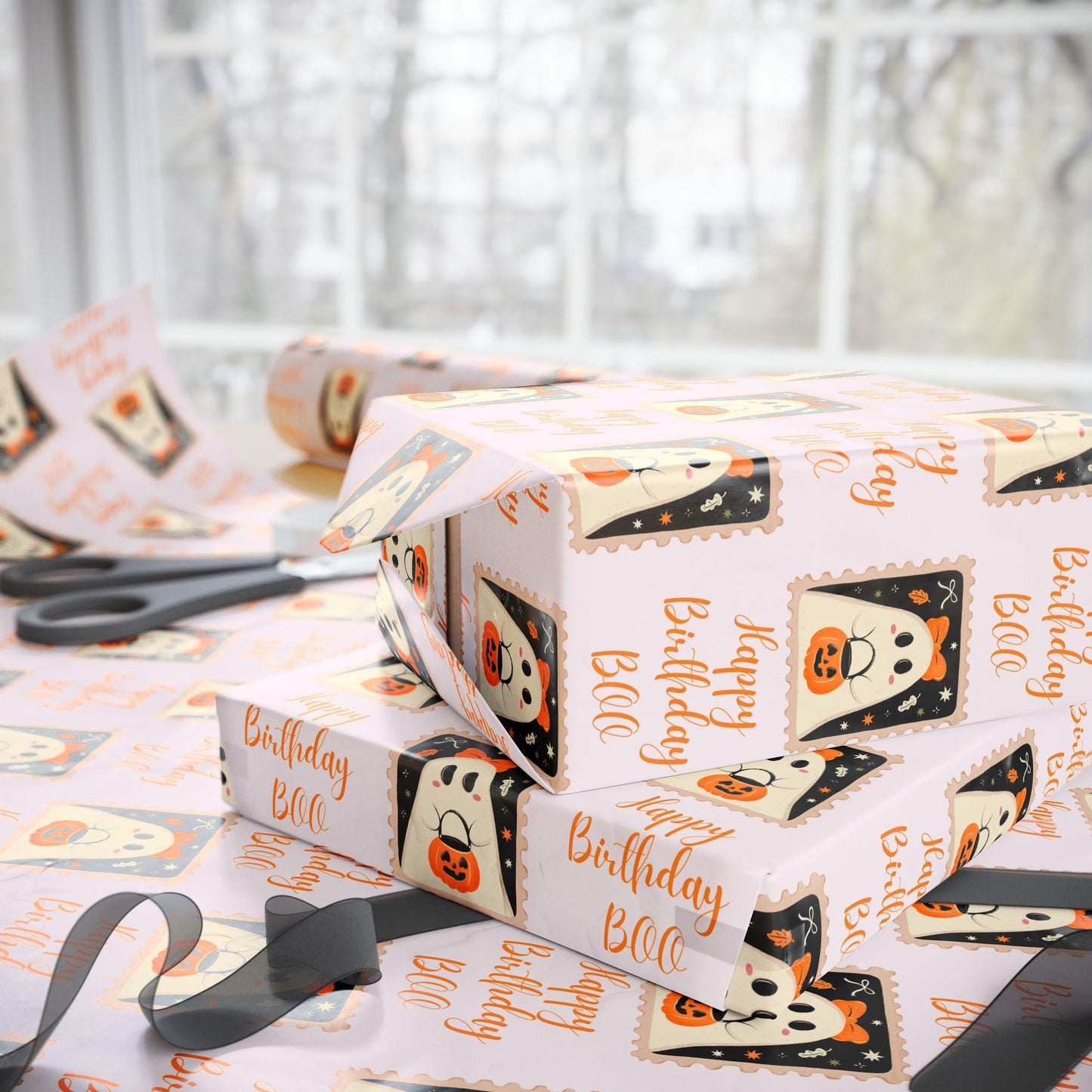 Boo is Two Wrapping Paper Boo Birthday Gift Wrap Cute Ghost Baby Girl Birthday Party Gift Wrapping Paper Roll Fall Birthday Gift Wrap Spooky - LAUMIANstudio