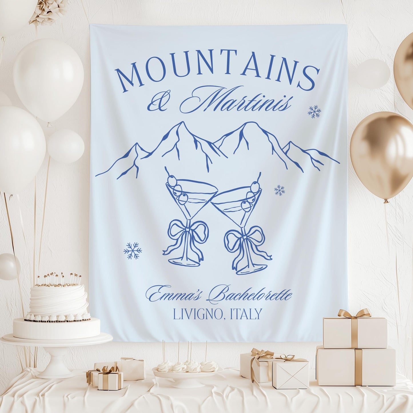Mountains and Martinis Bachelorette Banner Mountain Bridal Shower Decor Green Martini Bach Backdrop Mountains Martinis Backdrop Trail Bach - LAUMIANstudio
