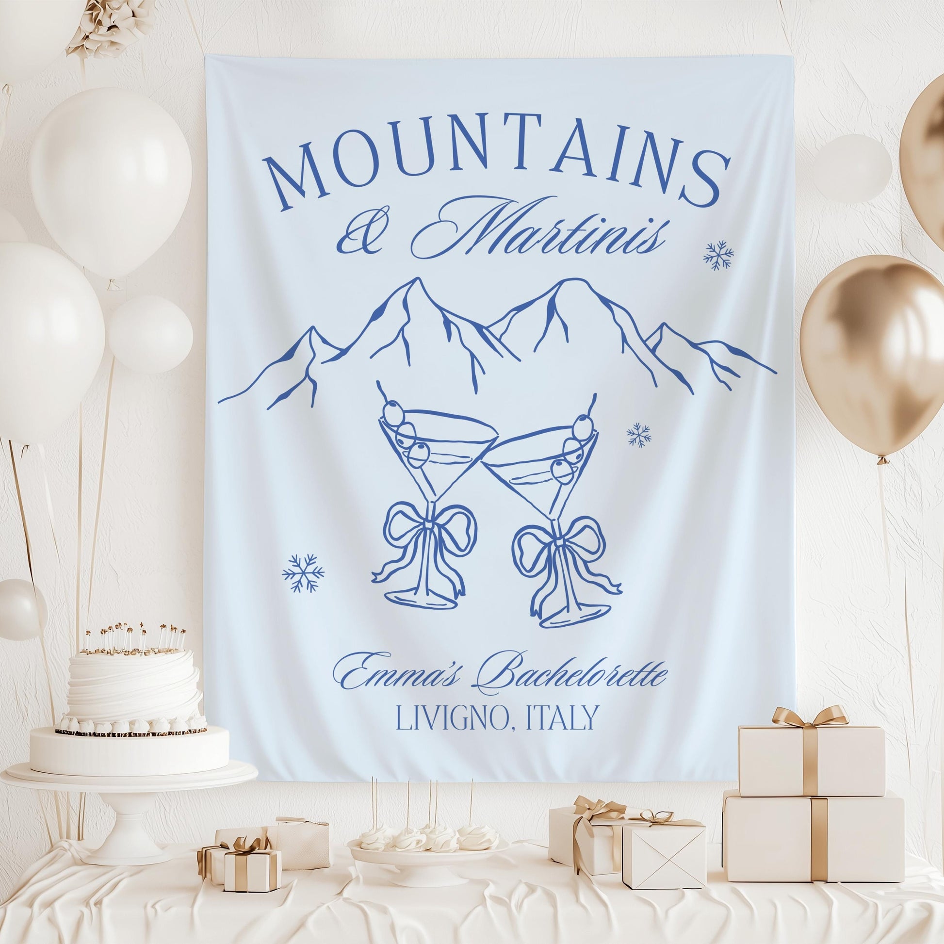 Mountains and Martinis Bachelorette Banner Mountain Bridal Shower Decor Green Martini Bach Backdrop Mountains Martinis Backdrop Trail Bach - LAUMIANstudio
