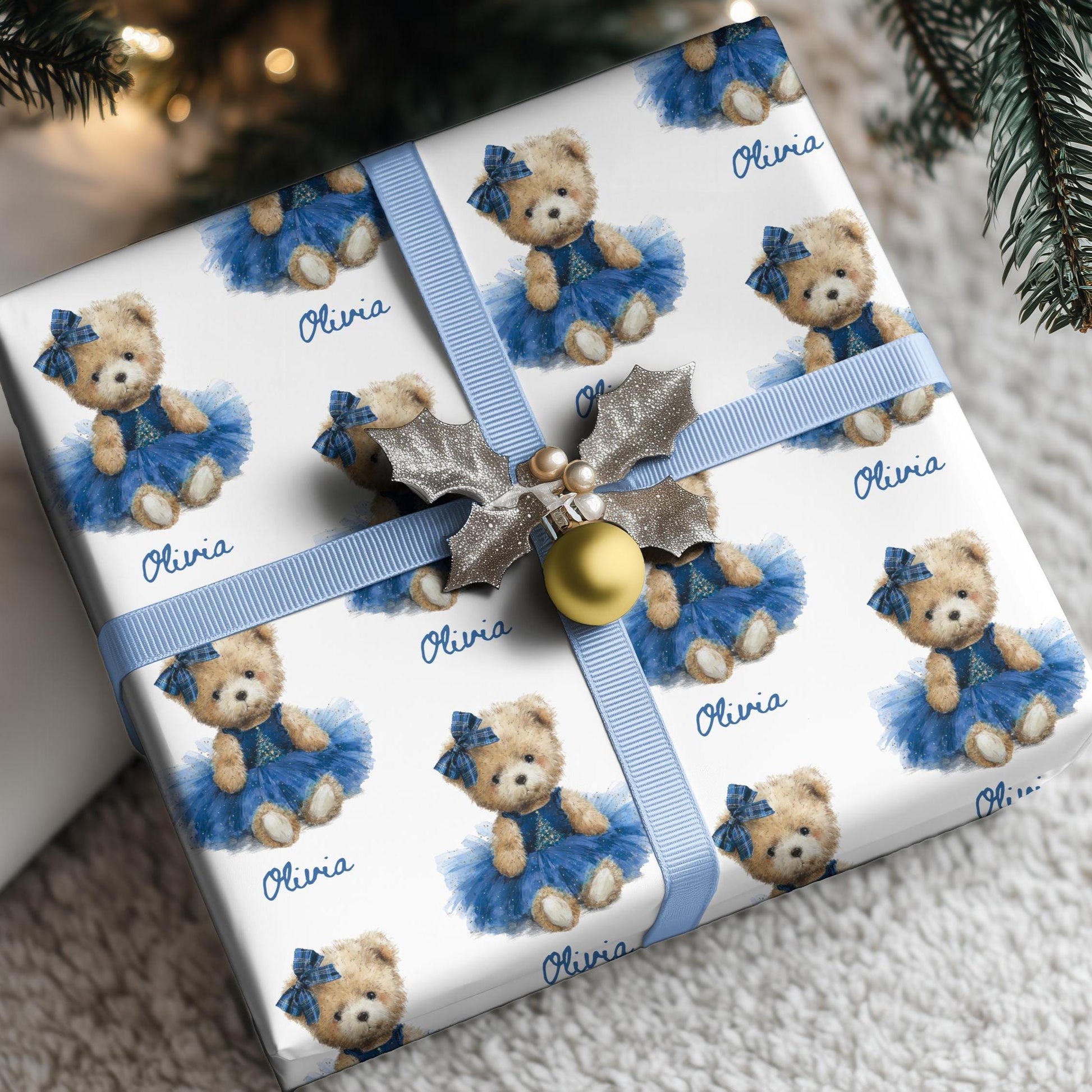 Pink Teddy Christmas Wrapping Paper Dressed Teddy Bear Gift Wrap Holiday Baby Girl Wrapping Paper Roll Teddy Bear Baby Shower Gift Wrap Girl - LAUMIANstudio