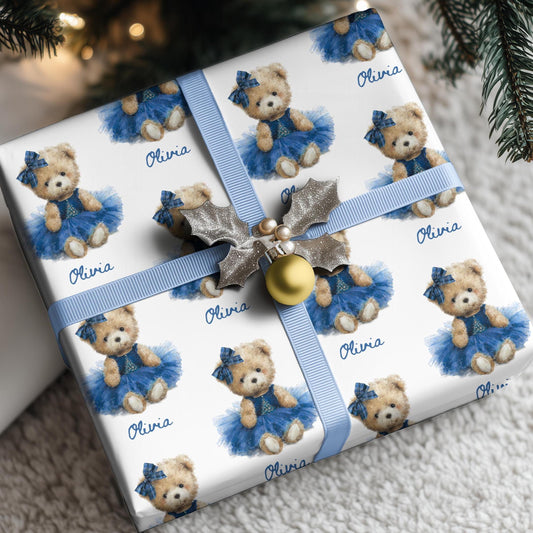 Pink Teddy Christmas Wrapping Paper Dressed Teddy Bear Gift Wrap Holiday Baby Girl Wrapping Paper Roll Teddy Bear Baby Shower Gift Wrap Girl - LAUMIANstudio