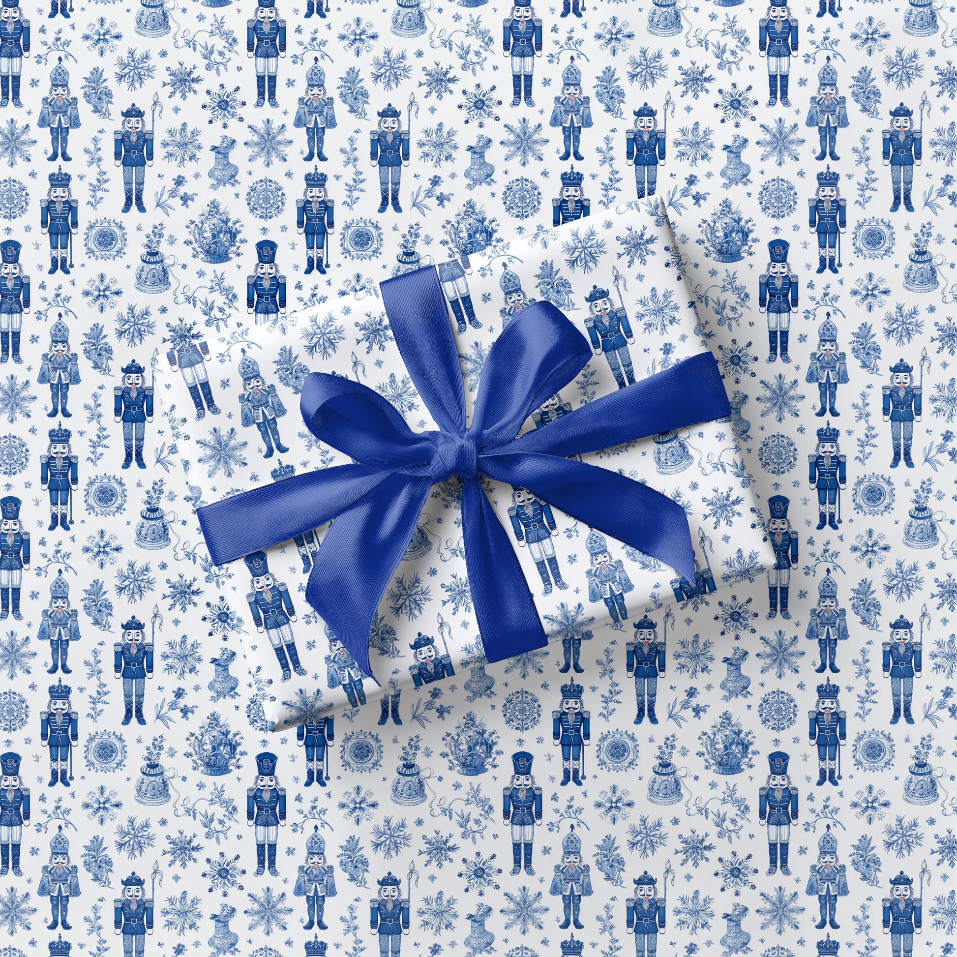 Personalized Blue Nutcracker Gift Wrap Chinoiserie Blue Christmas Wrapping Paper Kid Toy Gift Wrap Winter Snowflake Gift Wrap 1st Birthday - LAUMIANstudio