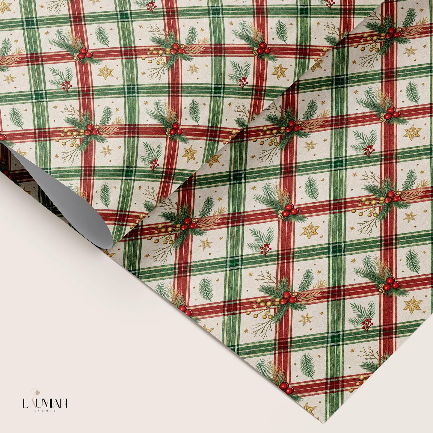 Christmas Plaid Wrapping Paper Red Green Plaid Gift Wrap Festive Red Wrapping Paper Roll Vintage Christmas Gift Wrap Oldfashioned Wrapping - LAUMIANstudio