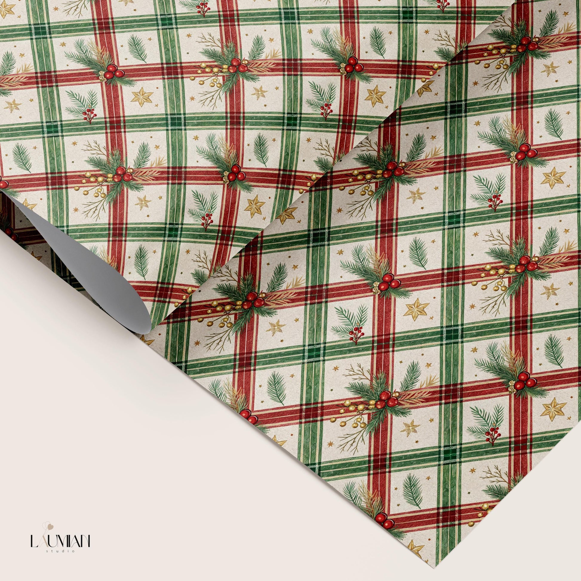 Christmas Plaid Wrapping Paper Red Green Plaid Gift Wrap Festive Red Wrapping Paper Roll Vintage Christmas Gift Wrap Oldfashioned Wrapping - LAUMIANstudio