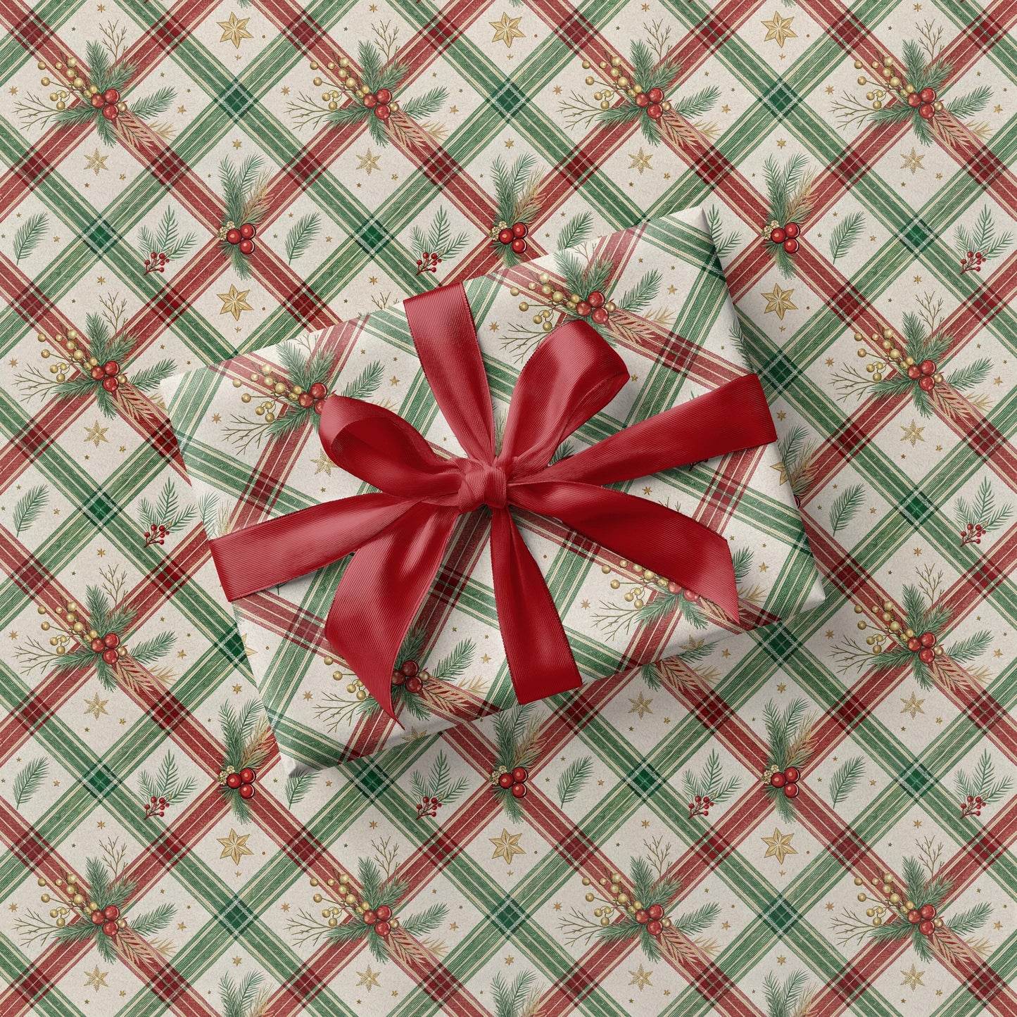 Christmas Plaid Wrapping Paper Red Green Plaid Gift Wrap Festive Red Wrapping Paper Roll Vintage Christmas Gift Wrap Oldfashioned Wrapping - LAUMIANstudio