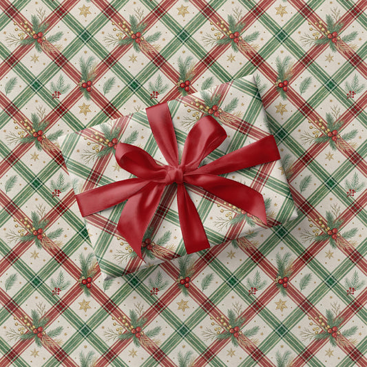 Christmas Plaid Wrapping Paper Red Green Plaid Gift Wrap Festive Red Wrapping Paper Roll Vintage Christmas Gift Wrap Oldfashioned Wrapping - LAUMIANstudio