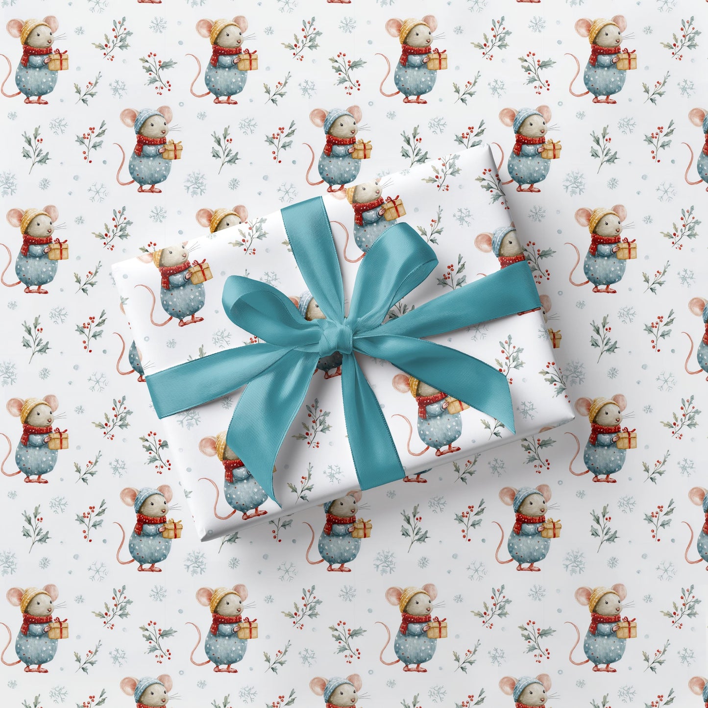 Cute Santa Mouse Wrapping Paper Christmas Mouse Gift Wrap Watercolor Winter Baby Shower Wrapping Paper Roll Christmas Children Wrapping - LAUMIANstudio
