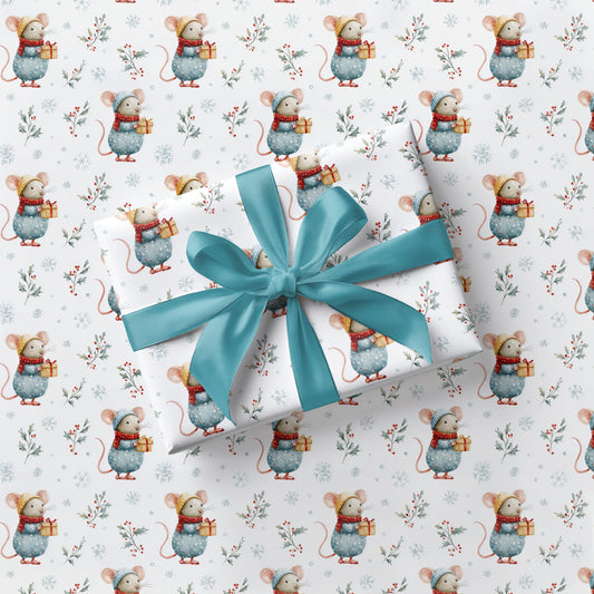 Cute Santa Mouse Wrapping Paper Christmas Mouse Gift Wrap Watercolor Winter Baby Shower Wrapping Paper Roll Christmas Children Wrapping - LAUMIANstudio
