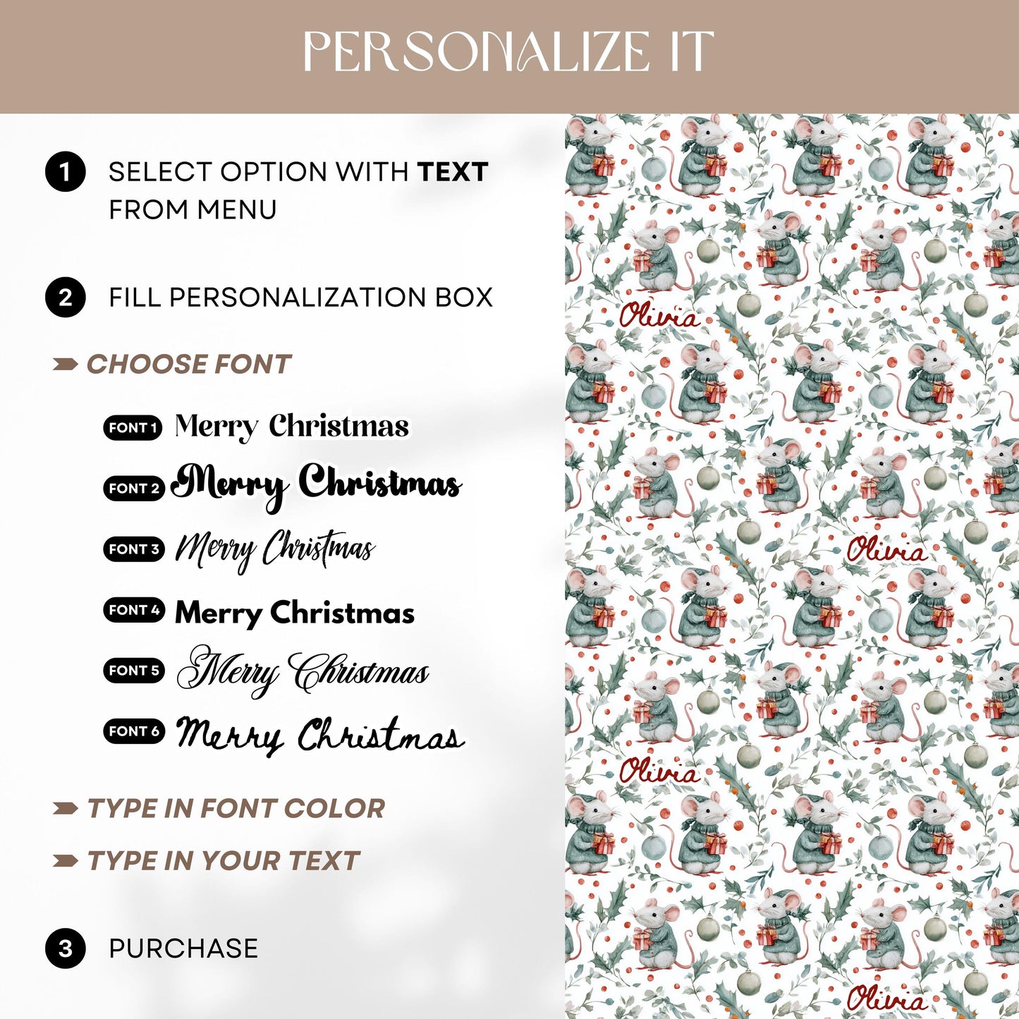 Christmas Mouse Wrapping Paper Winter Mouse Gift Wrap Christmas Wrapping Paper for Kid Cute Mouse Baby Shower Gift Wrap Winter Birthday Wrap - LAUMIANstudio