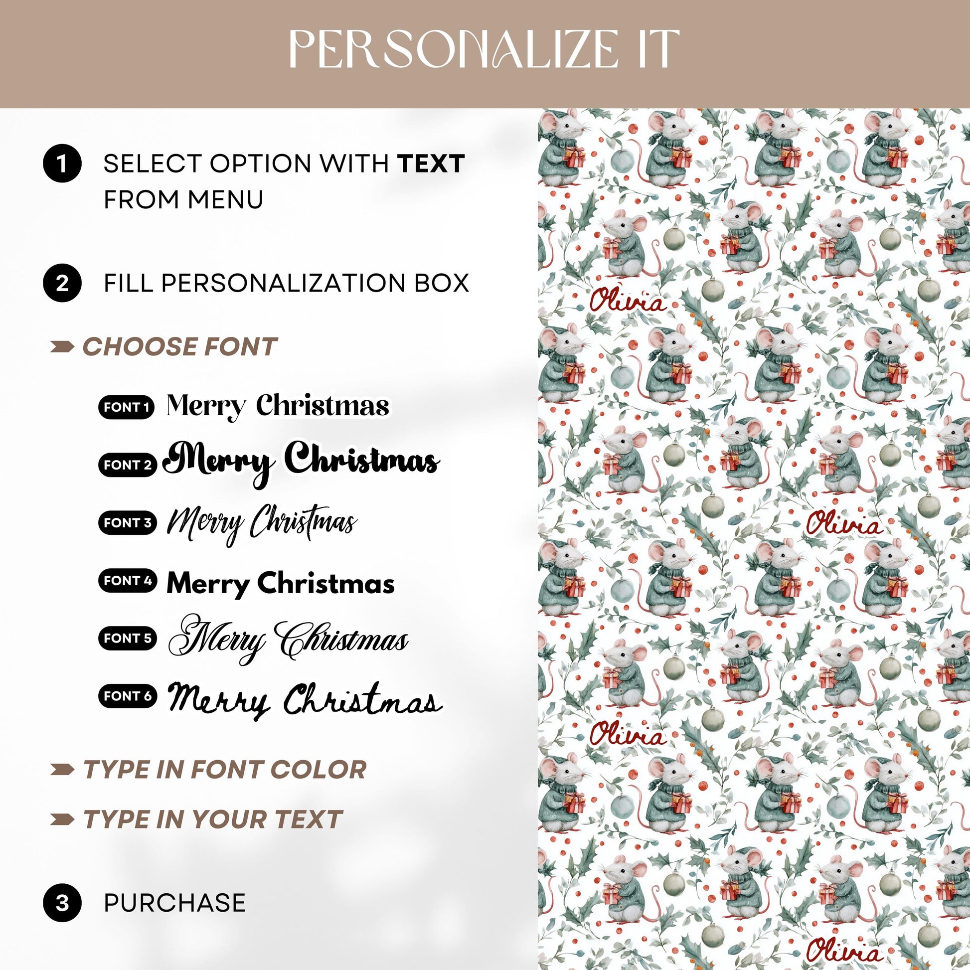 Christmas Mouse Wrapping Paper Winter Mouse Gift Wrap Christmas Wrapping Paper for Kid Cute Mouse Baby Shower Gift Wrap Winter Birthday Wrap - LAUMIANstudio