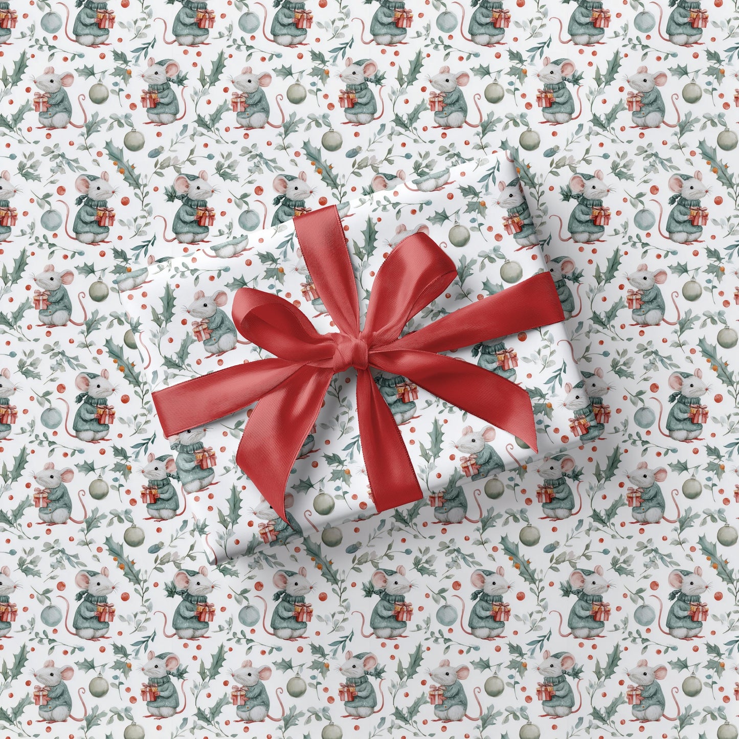 Christmas Mouse Wrapping Paper Winter Mouse Gift Wrap Christmas Wrapping Paper for Kid Cute Mouse Baby Shower Gift Wrap Winter Birthday Wrap - LAUMIANstudio