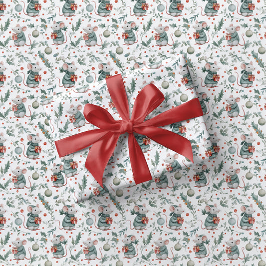 Christmas Mouse Wrapping Paper Winter Mouse Gift Wrap Christmas Wrapping Paper for Kid Cute Mouse Baby Shower Gift Wrap Winter Birthday Wrap - LAUMIANstudio
