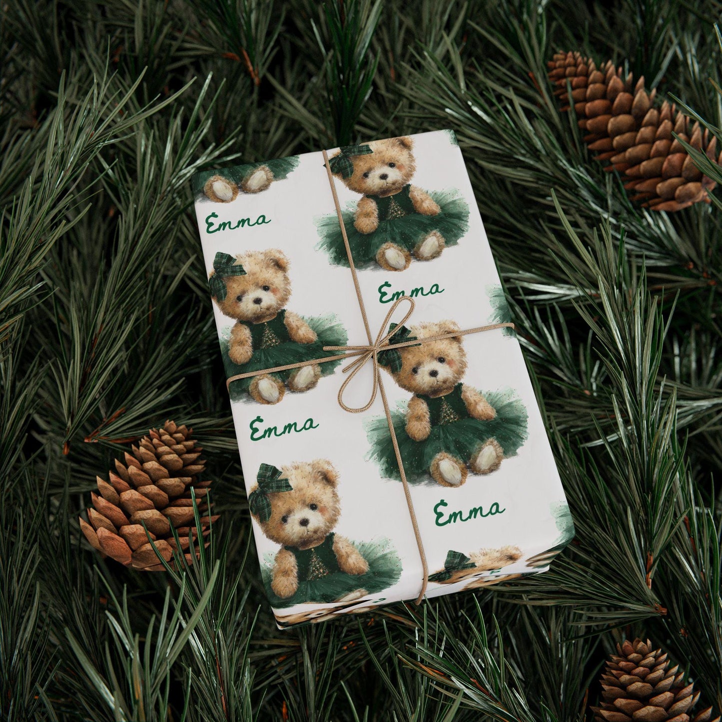 Teddy Christmas Gift Wrap for Girl Personalized Red Christmas Wrapping Paper Cute Teddy Red Dress Paper Roll Holiday Gift Wrap Granddaughter - LAUMIANstudio