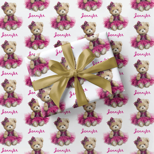Pink Teddy Christmas Wrapping Paper Dressed Teddy Bear Gift Wrap Holiday Baby Girl Wrapping Paper Roll Teddy Bear Baby Shower Gift Wrap Girl - LAUMIANstudio