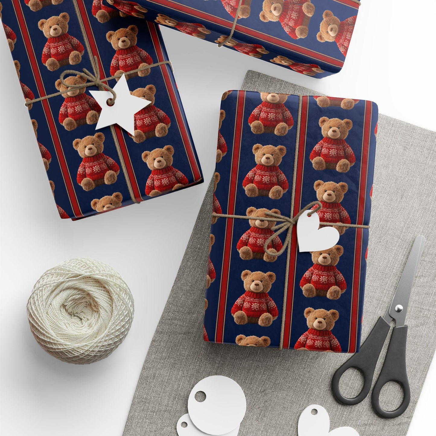 Teddy Bear Festive Wrapping Paper Teddy Christmas Children Gift Wrap Dressed Teddy Holiday Paper Roll Personalized Christmas Kid Gift Paper - LAUMIANstudio