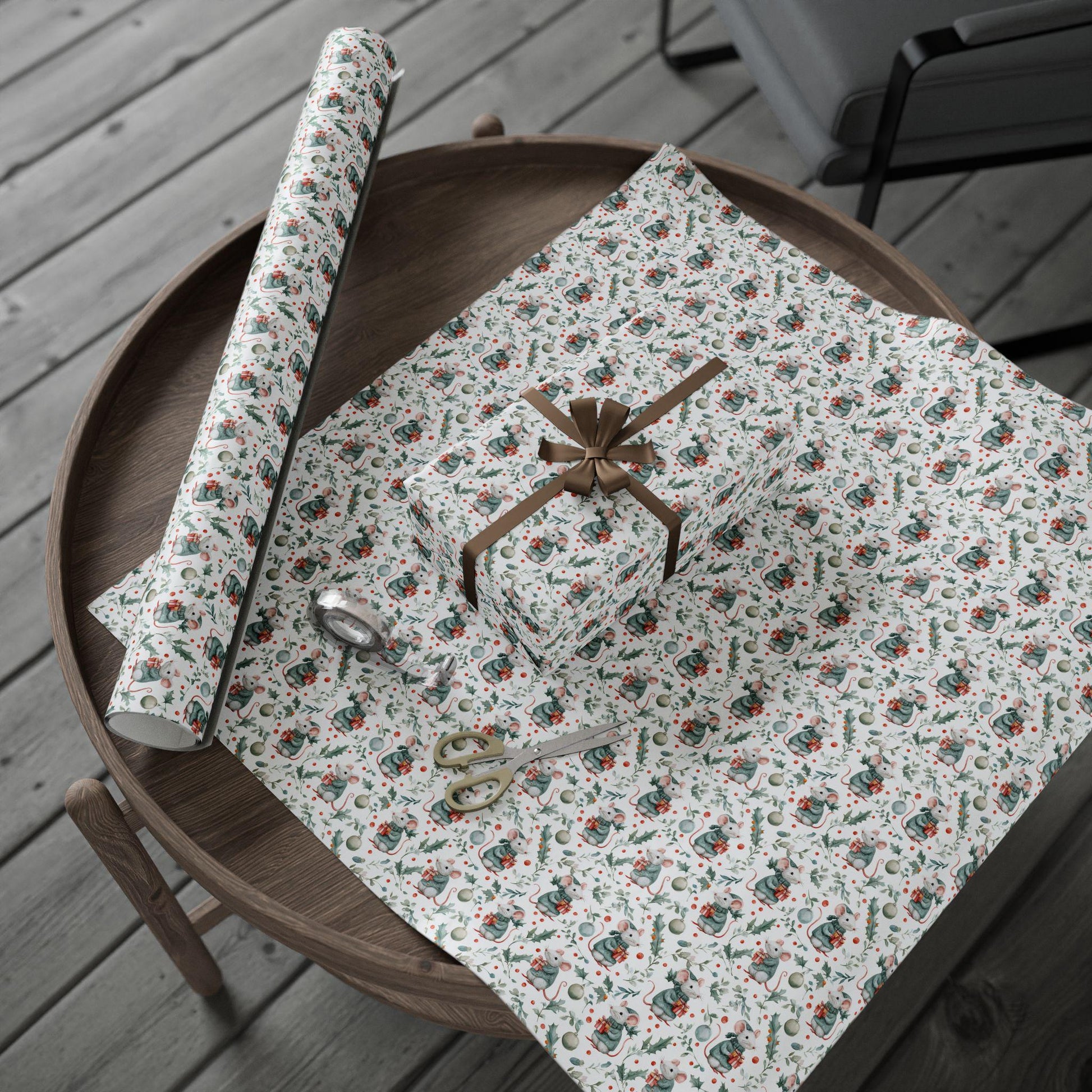 Christmas Mouse Wrapping Paper Winter Mouse Gift Wrap Christmas Wrapping Paper for Kid Cute Mouse Baby Shower Gift Wrap Winter Birthday Wrap - LAUMIANstudio