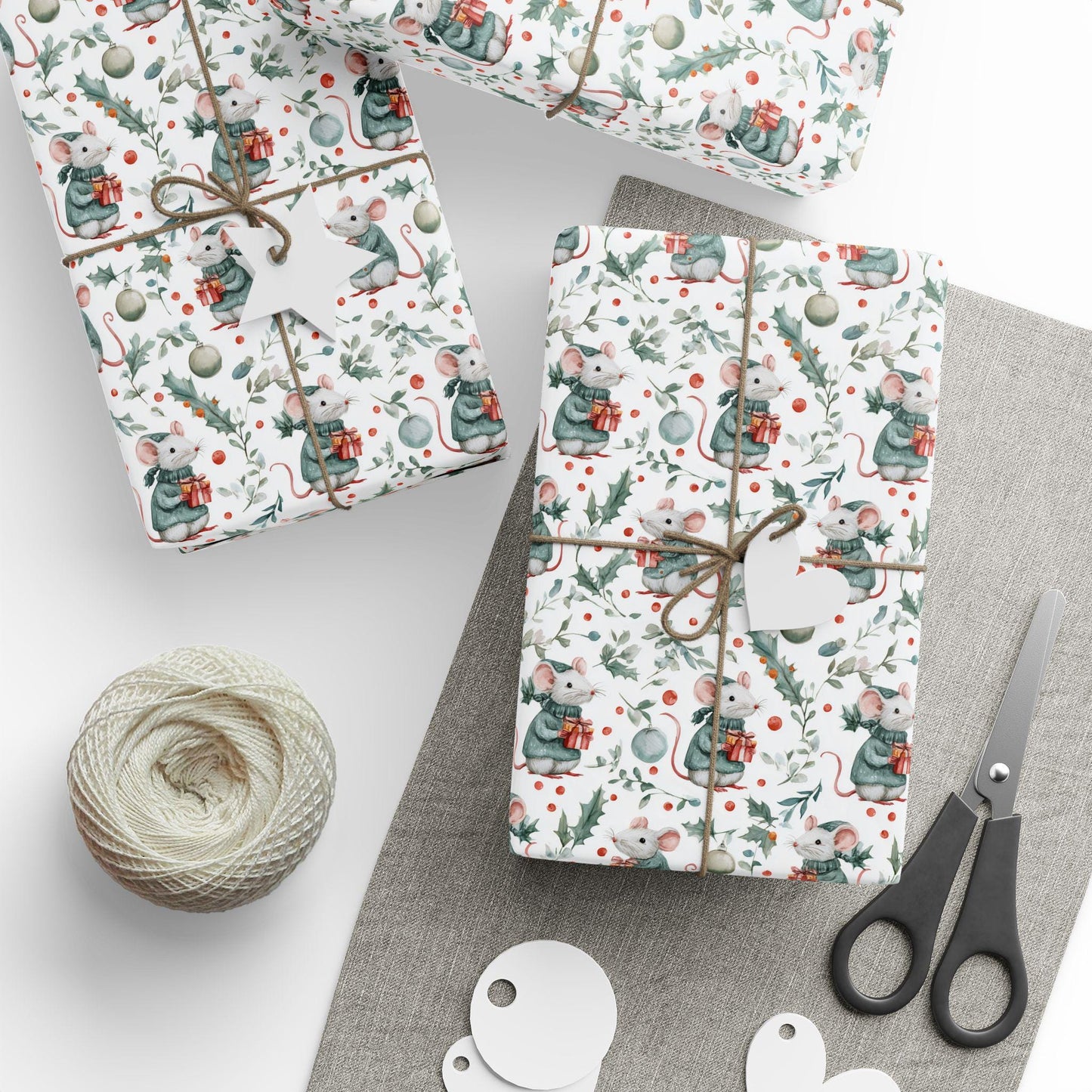 Christmas Mouse Wrapping Paper Winter Mouse Gift Wrap Christmas Wrapping Paper for Kid Cute Mouse Baby Shower Gift Wrap Winter Birthday Wrap - LAUMIANstudio