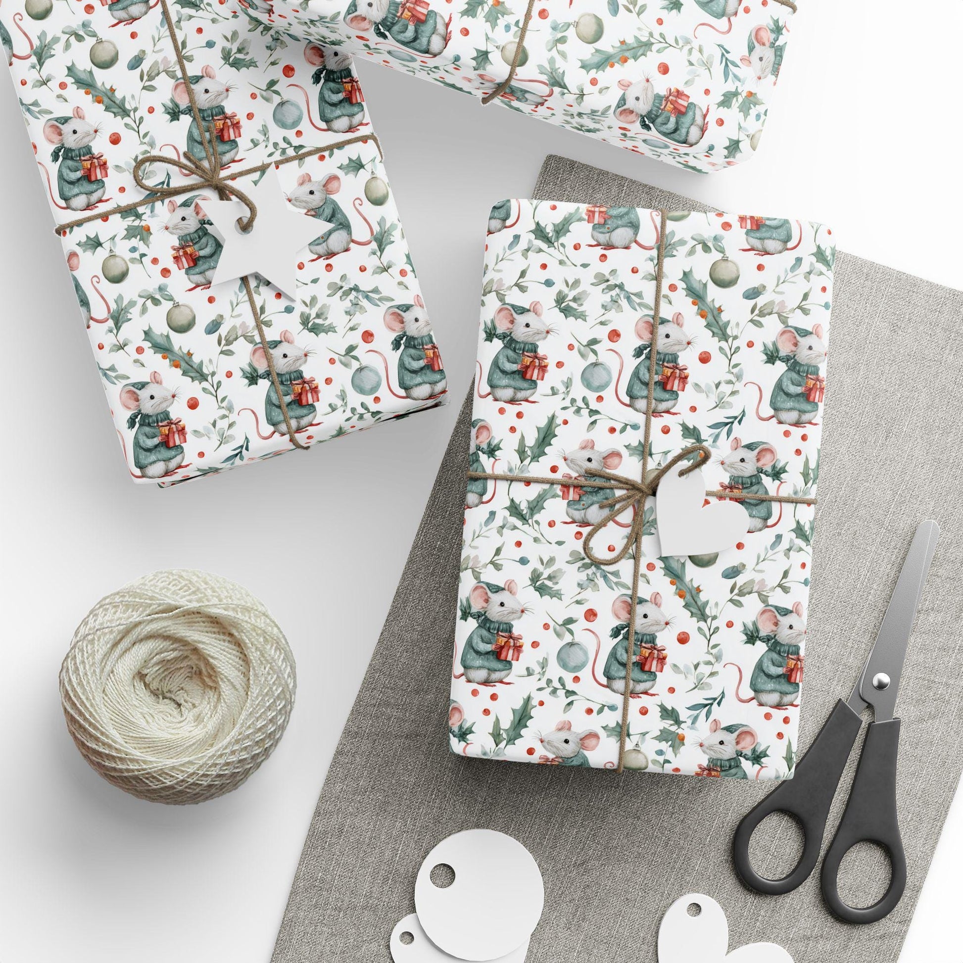 Christmas Mouse Wrapping Paper Winter Mouse Gift Wrap Christmas Wrapping Paper for Kid Cute Mouse Baby Shower Gift Wrap Winter Birthday Wrap - LAUMIANstudio
