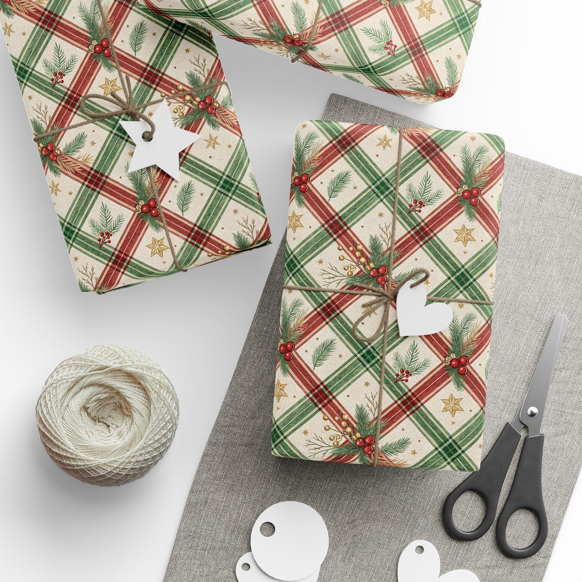Christmas Plaid Wrapping Paper Red Green Plaid Gift Wrap Festive Red Wrapping Paper Roll Vintage Christmas Gift Wrap Oldfashioned Wrapping - LAUMIANstudio