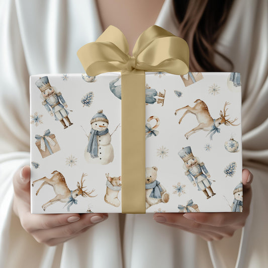 Personalized Blue Nutcracker Gift Wrap Boy Christmas Wrapping Paper Snowman Wrapping Paper Festive Nutcracker Wrap Baby Shower Gift Wrap - LAUMIANstudio