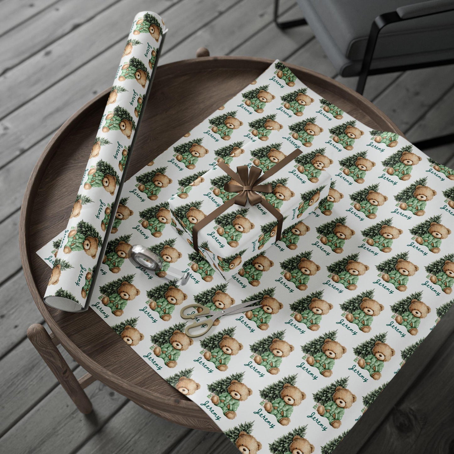 Blue Teddy Bear Wrapping Paper Blue Christmas Boy Gift Wrap Personalized 1st Christmas Wrapping Paper Winter 1st Birthday Gift Wrap for Son - LAUMIANstudio