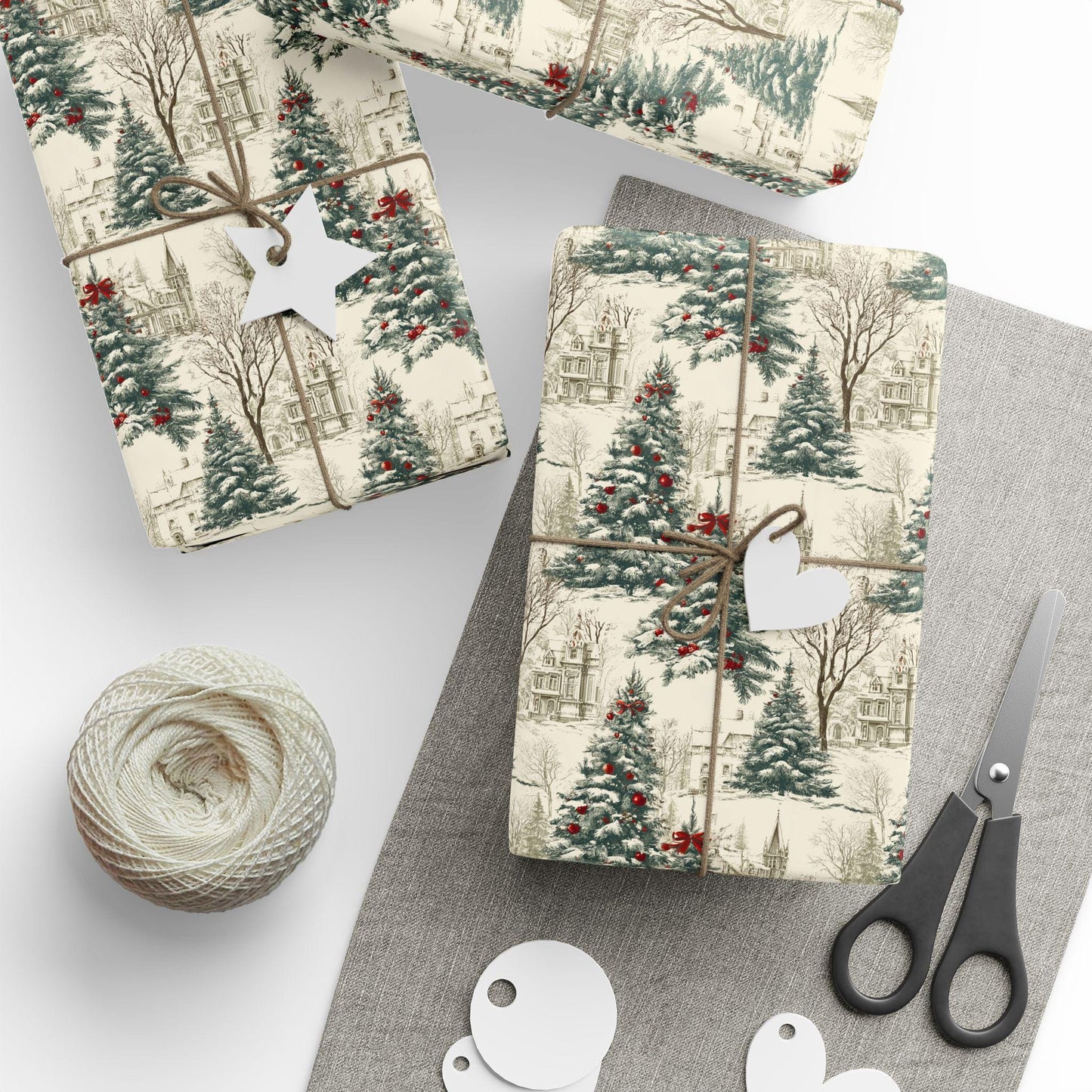 Vintage Christmas Tree Gift Wrap Toile Vintage Gift Wrap Elegant Red Bow Wrapping Paper Roll Personalizable Holiday Present Wrapping Paper - LAUMIANstudio