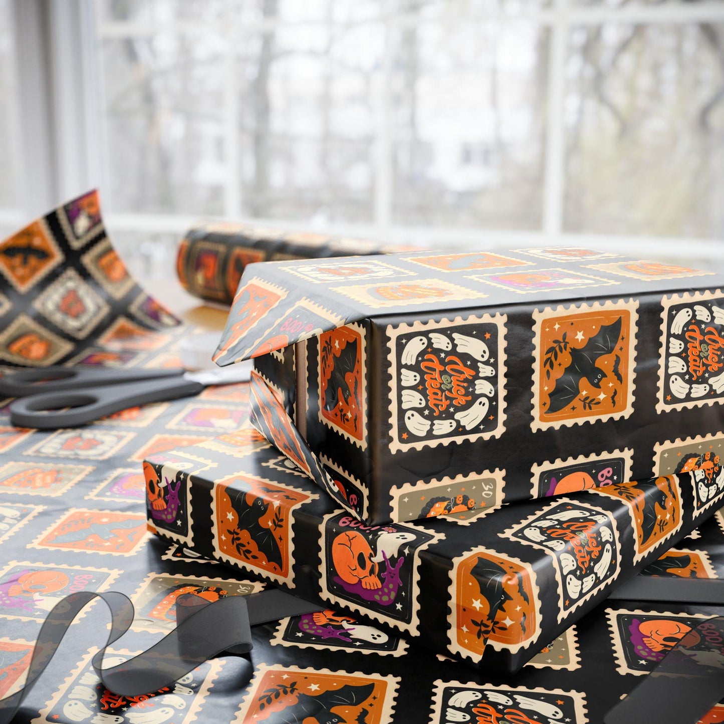 Halloween Dark Gift Wrap Spooky Halloween Wrapping Paper Black Trick or Treat Gift Paper Halloween Birthday Wrapping Paper Roll Gothic Wrap - LAUMIANstudio