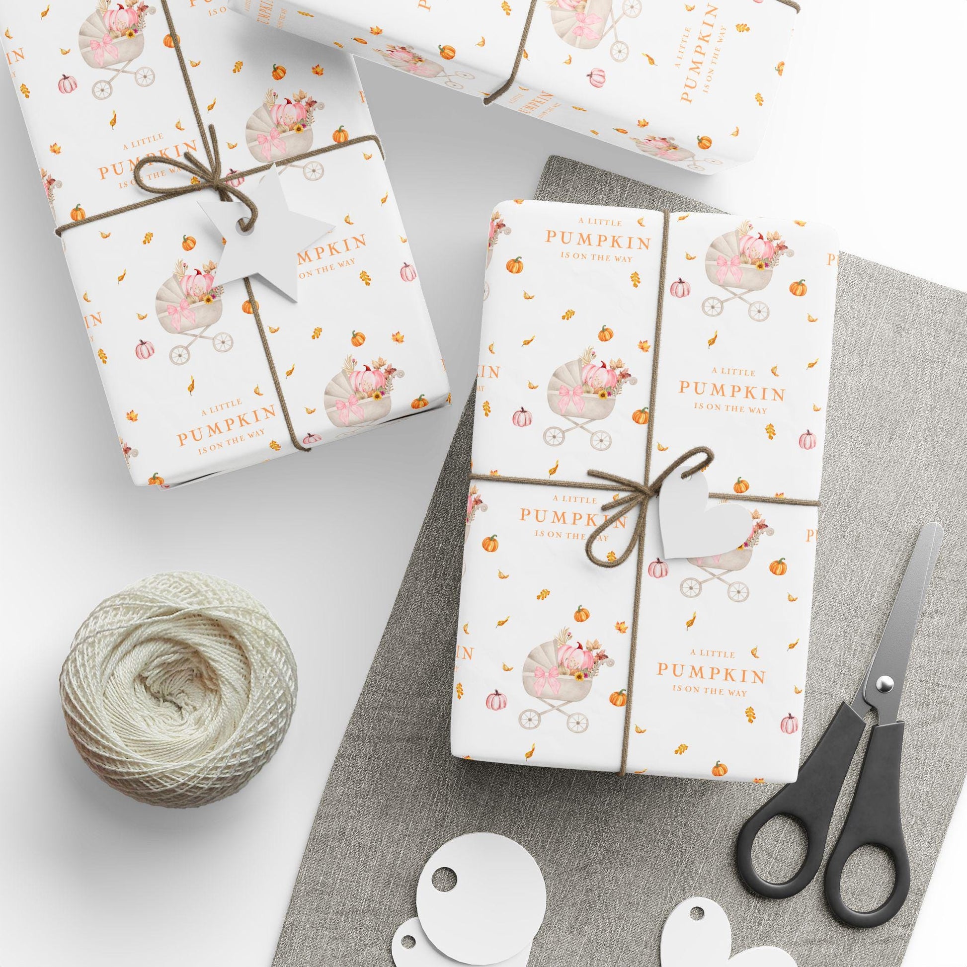 Little Pumpkin Is On The Way Wrapping Paper Autumn Baby Shower Gift Wrap Cute Pumpkin Stroller Baby Sprinkle Paper Fall Baby Shower Decor - LAUMIANstudio