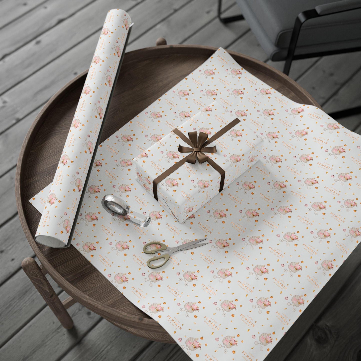 Little Pumpkin Is On The Way Wrapping Paper Autumn Baby Shower Gift Wrap Cute Pumpkin Stroller Baby Sprinkle Paper Fall Baby Shower Decor - LAUMIANstudio