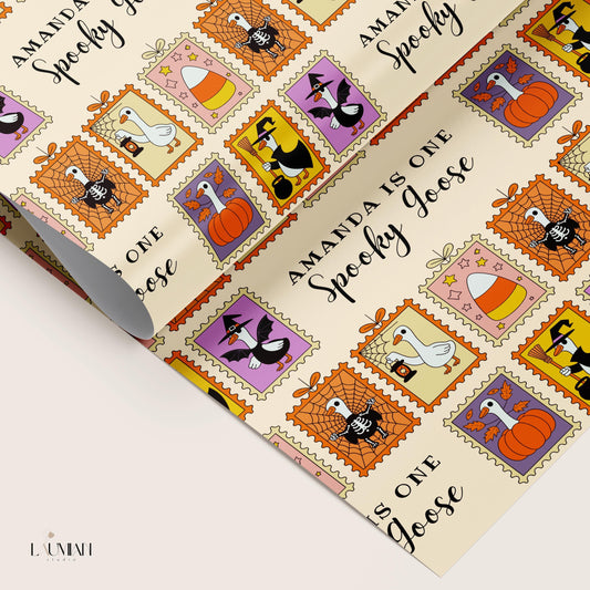 Spooky Goose Wrapping Paper Personalized First Birthday Gift Wrap Autumn Birthday Goose Wrapping Paper Roll Funny Goose Fall Gift Wrap Paper - LAUMIANstudio